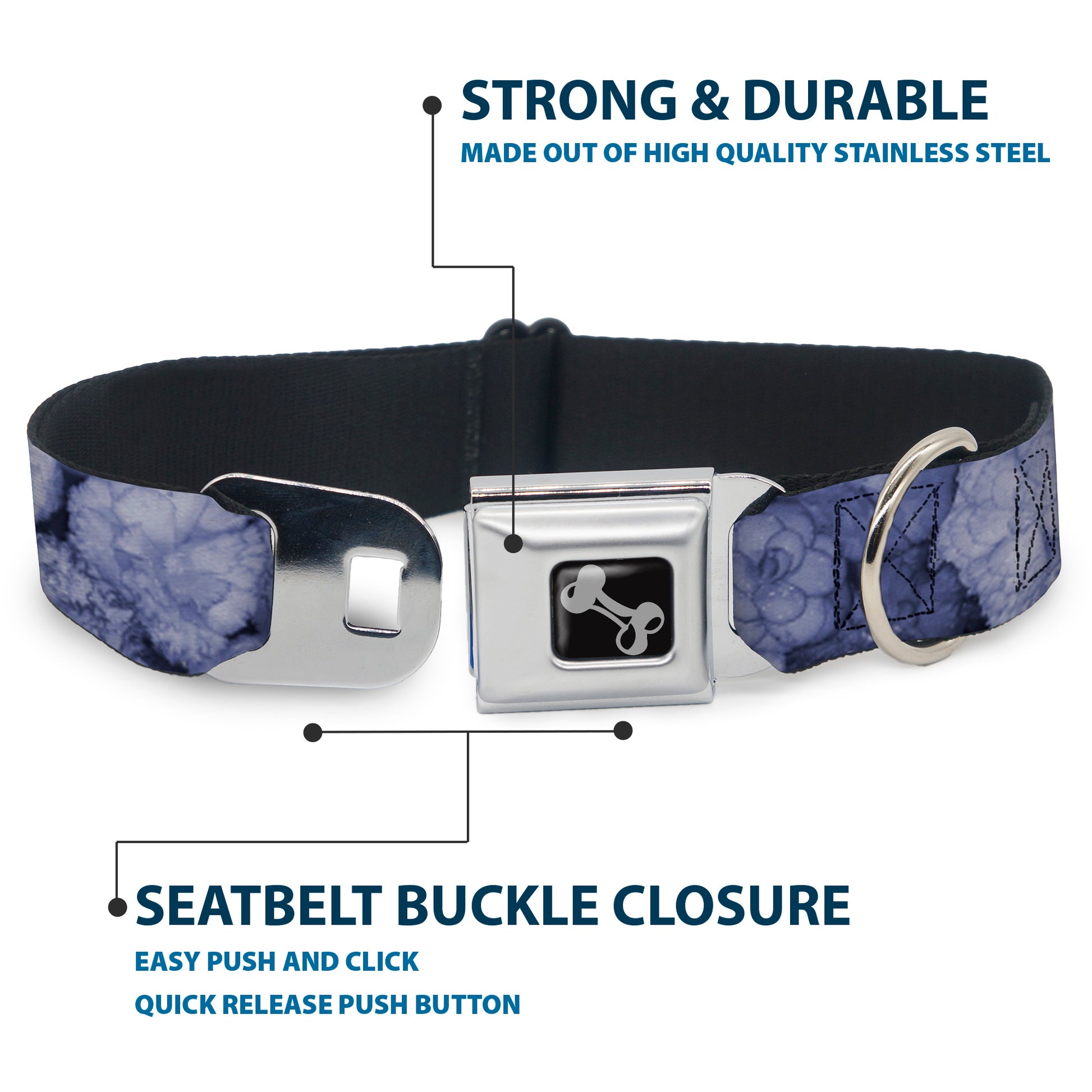 Dog Bone Seatbelt Buckle Collar - Vivid Floral Collage2 Blues Seatbelt Buckle Collars Buckle-Down