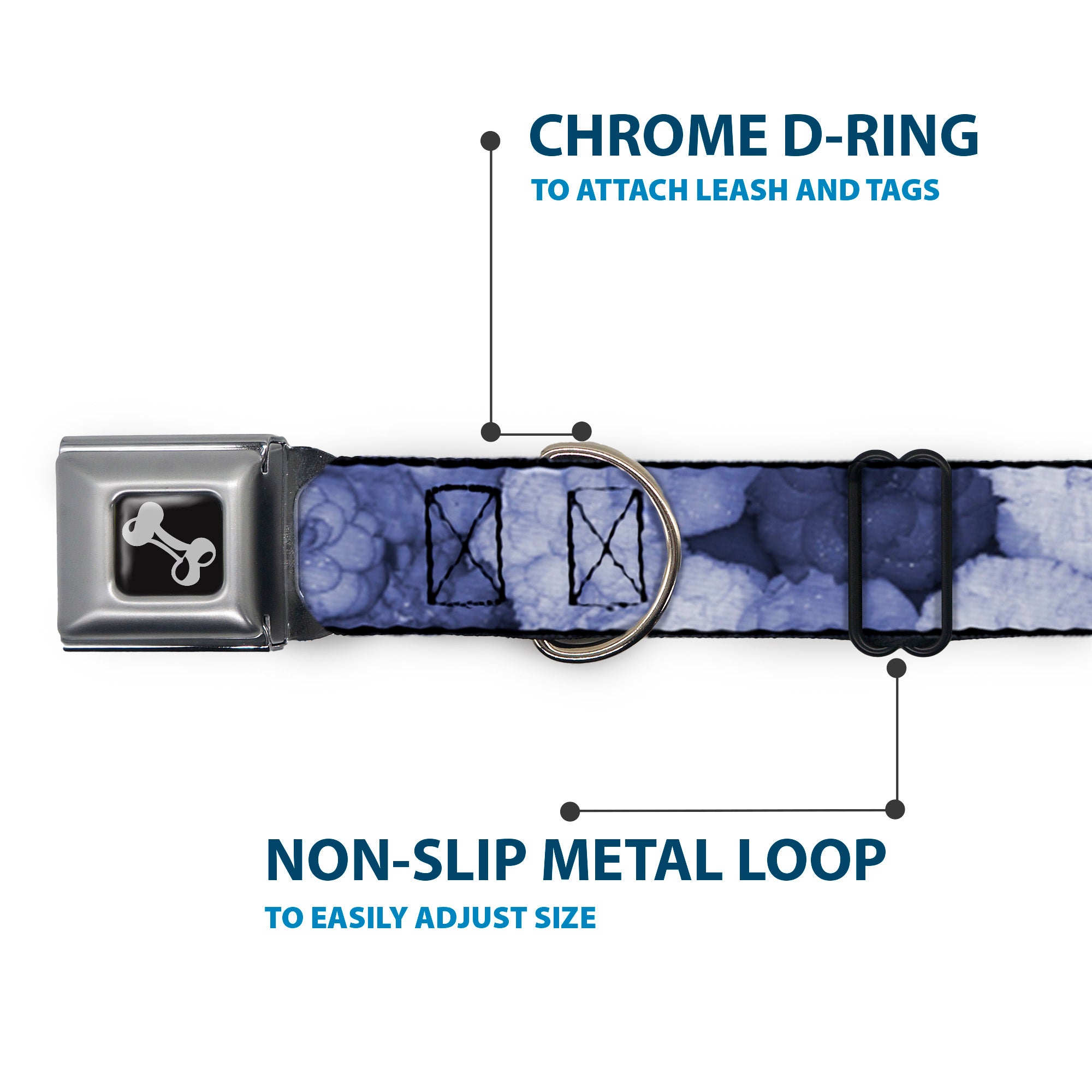 Dog Bone Seatbelt Buckle Collar - Vivid Floral Collage2 Blues Seatbelt Buckle Collars Buckle-Down