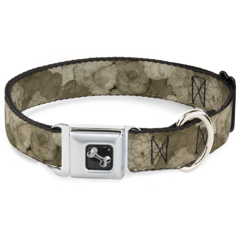 Dog Bone Seatbelt Buckle Collar - Vivid Floral Collage2 Sepia Seatbelt Buckle Collars Buckle-Down