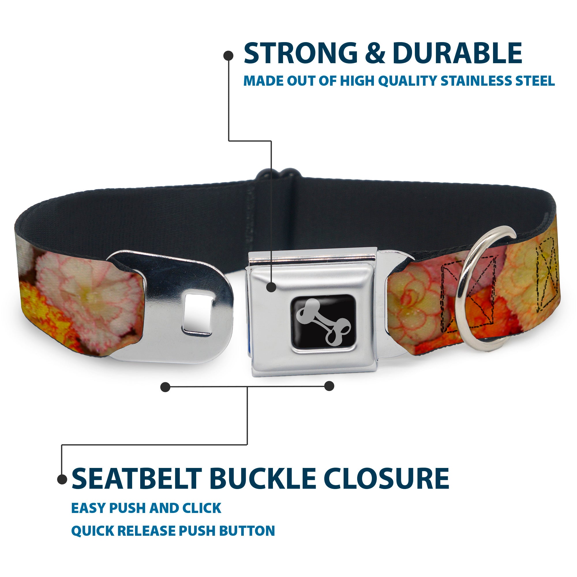 Dog Bone Seatbelt Buckle Collar - Vivid Floral Collage2 Yellows/Pinks/Oranges Seatbelt Buckle Collars Buckle-Down