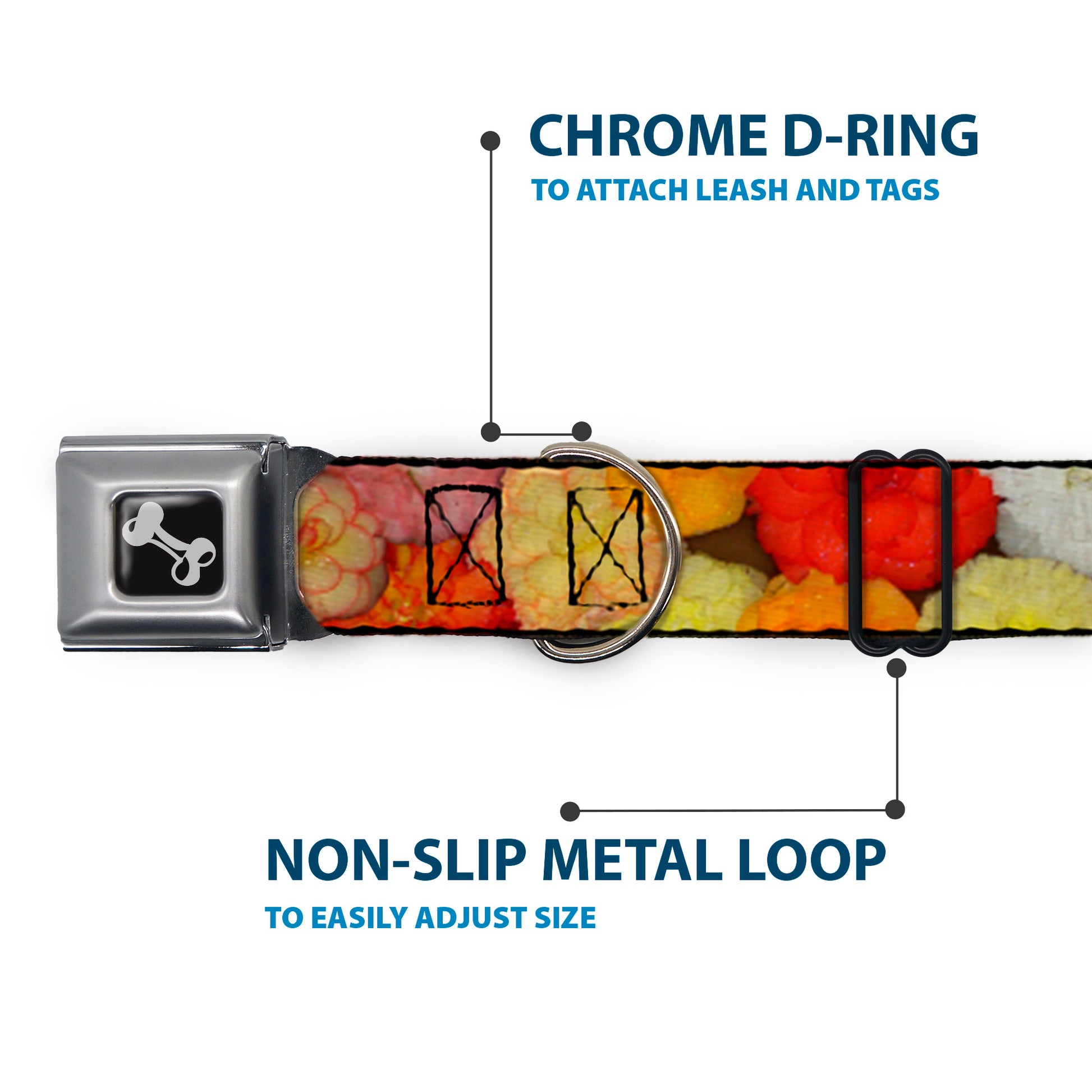 Dog Bone Seatbelt Buckle Collar - Vivid Floral Collage2 Yellows/Pinks/Oranges Seatbelt Buckle Collars Buckle-Down