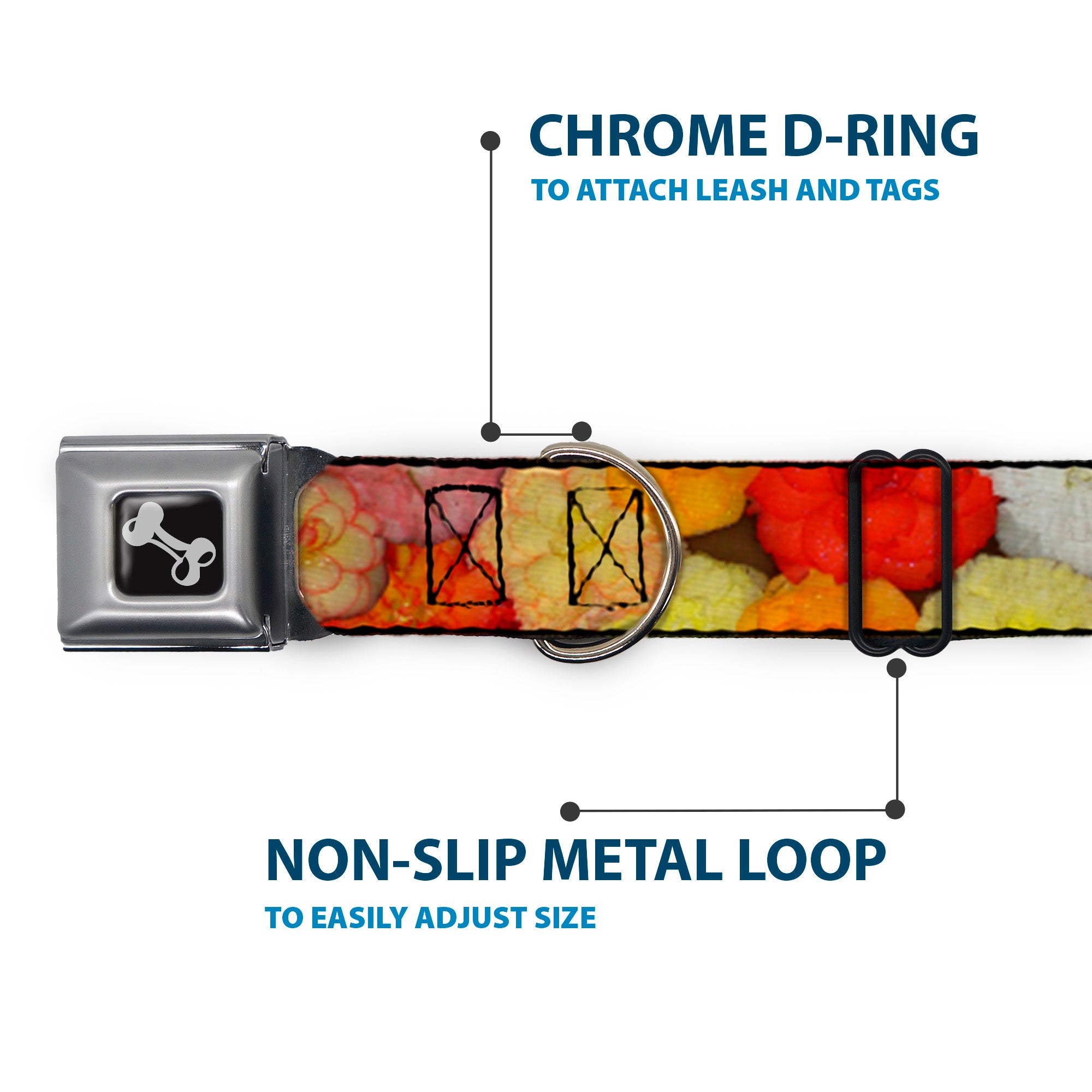 Dog Bone Seatbelt Buckle Collar - Vivid Floral Collage2 Yellows/Pinks/Oranges Seatbelt Buckle Collars Buckle-Down