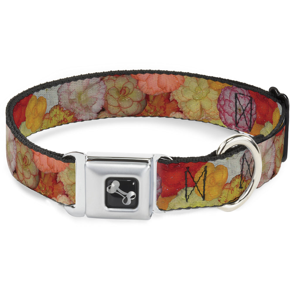 Dog Bone Seatbelt Buckle Collar - Vivid Floral Collage2 Yellows/Pinks/Oranges Seatbelt Buckle Collars Buckle-Down
