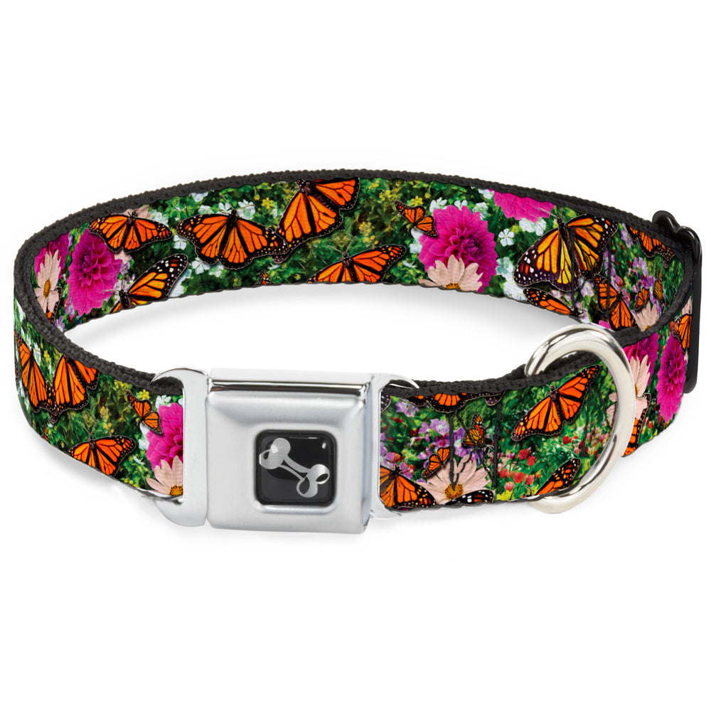 Dog Bone Seatbelt Buckle Collar - Vivid Monarch Butterfly Garden Seatbelt Buckle Collars Buckle-Down