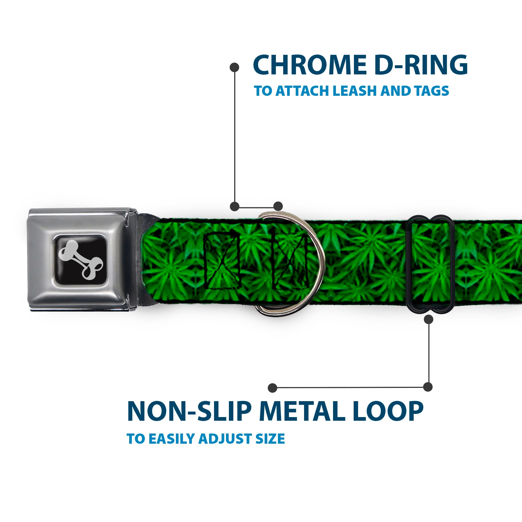 Buckle-Down Seatbelt Buckle Dog Collar - Vivid Marijuana Leaves Stacked Seatbelt Buckle Collars Buckle-Down
