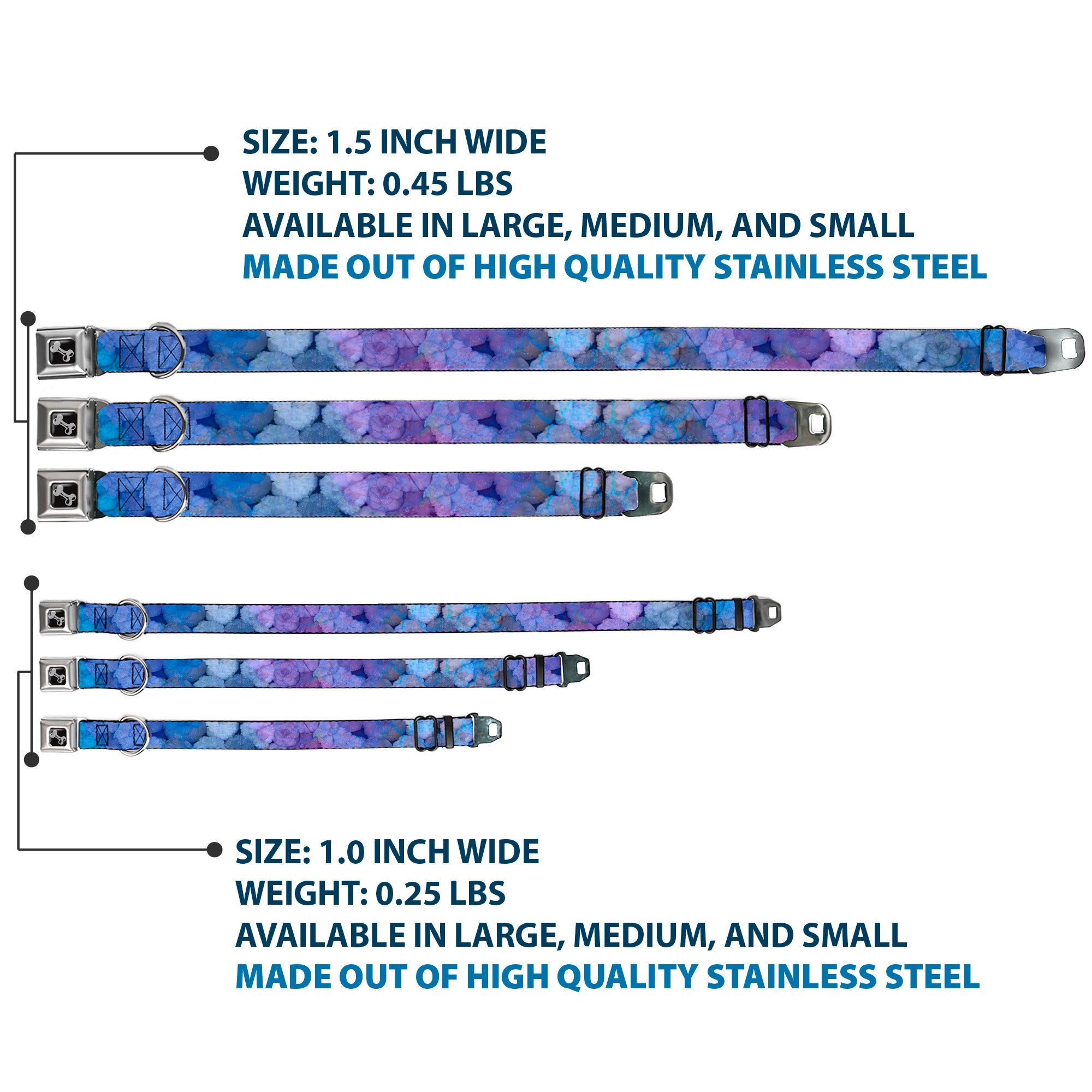 Dog Bone Seatbelt Buckle Collar - Vivid Floral Collage3 Blues/Purples Seatbelt Buckle Collars Buckle-Down
