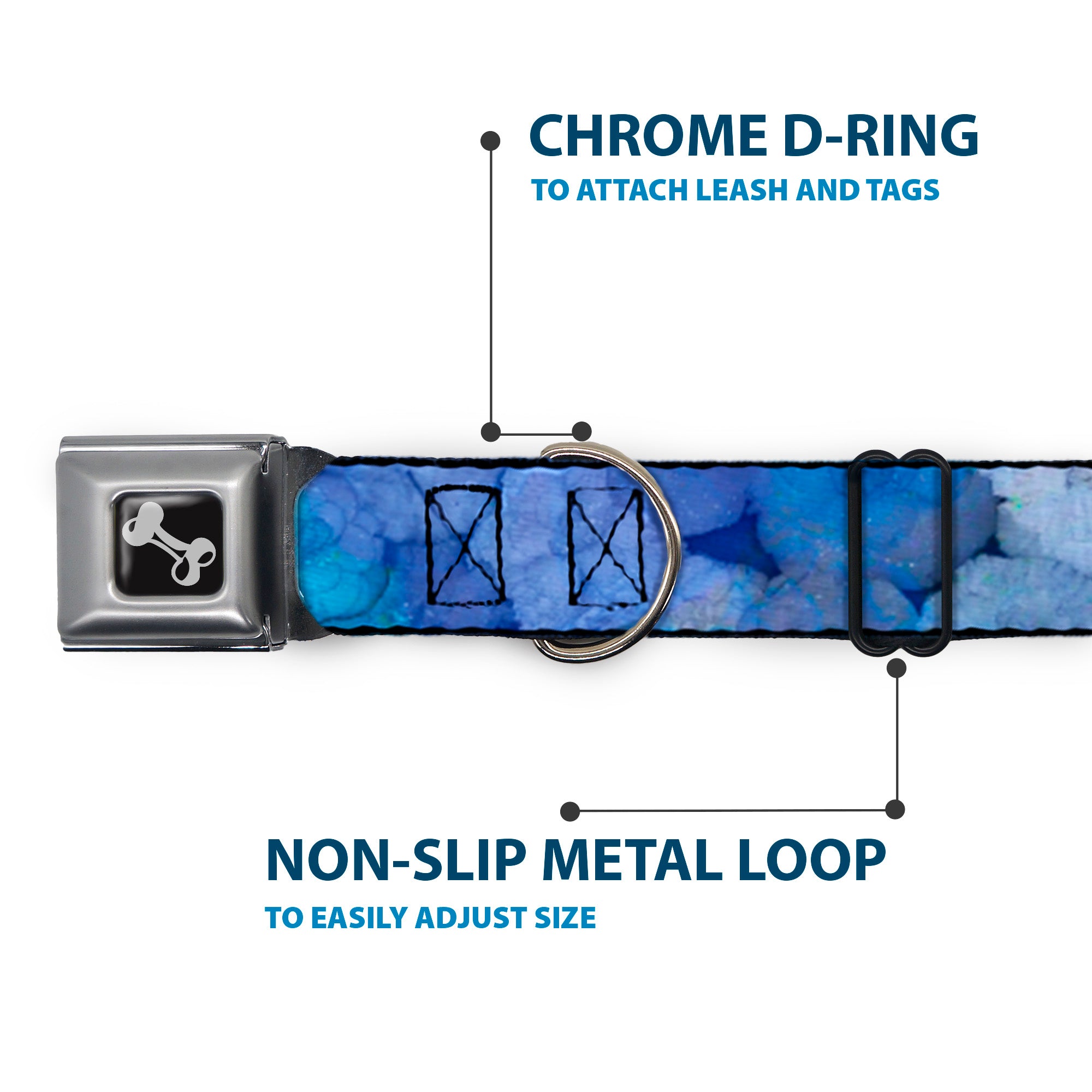 Dog Bone Seatbelt Buckle Collar - Vivid Floral Collage3 Blues/Purples Seatbelt Buckle Collars Buckle-Down