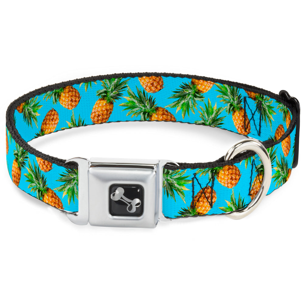 Dog Bone Seatbelt Buckle Collar - Vivid Pineapples Scattered Blue Seatbelt Buckle Collars Buckle-Down
