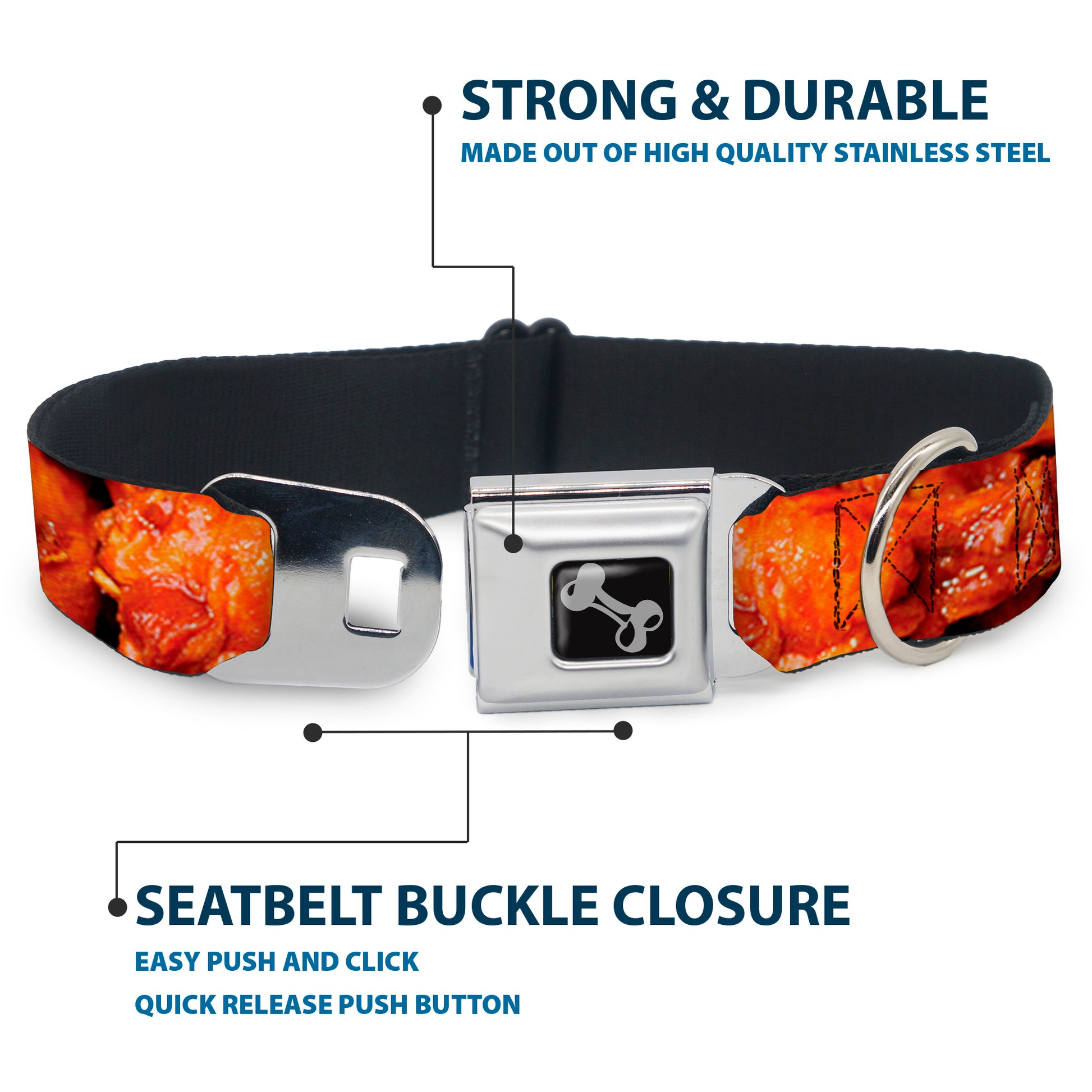 Dog Bone Black/Silver Seatbelt Buckle Collar - Vivid Hot Wings Stacked Seatbelt Buckle Collars Buckle-Down