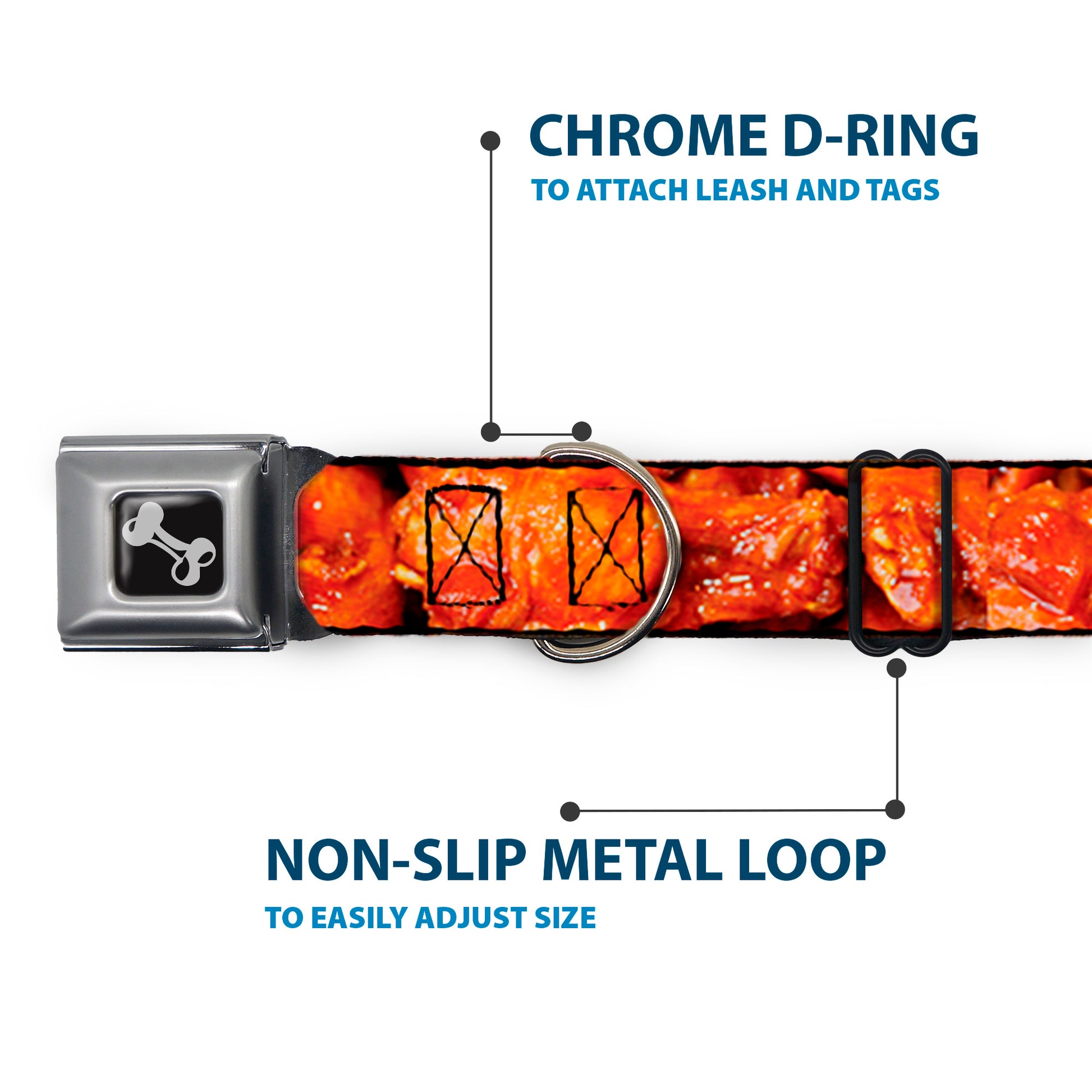 Dog Bone Black/Silver Seatbelt Buckle Collar - Vivid Hot Wings Stacked Seatbelt Buckle Collars Buckle-Down