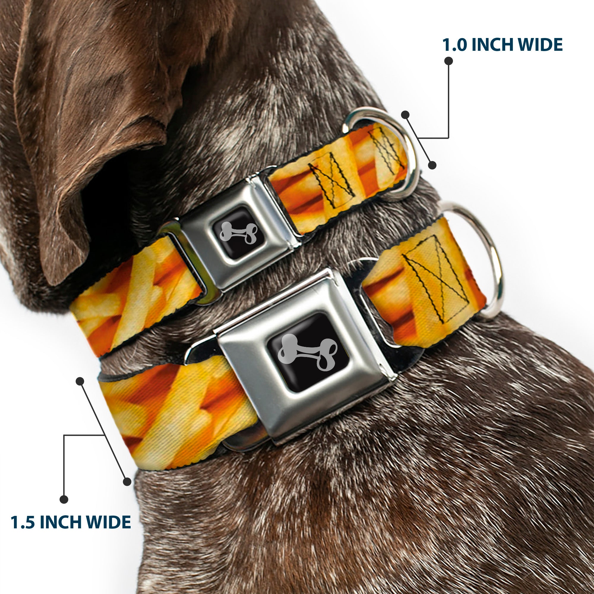 Dog Bone Black/Silver Seatbelt Buckle Collar - Vivid French Fries Stacked Seatbelt Buckle Collars Buckle-Down