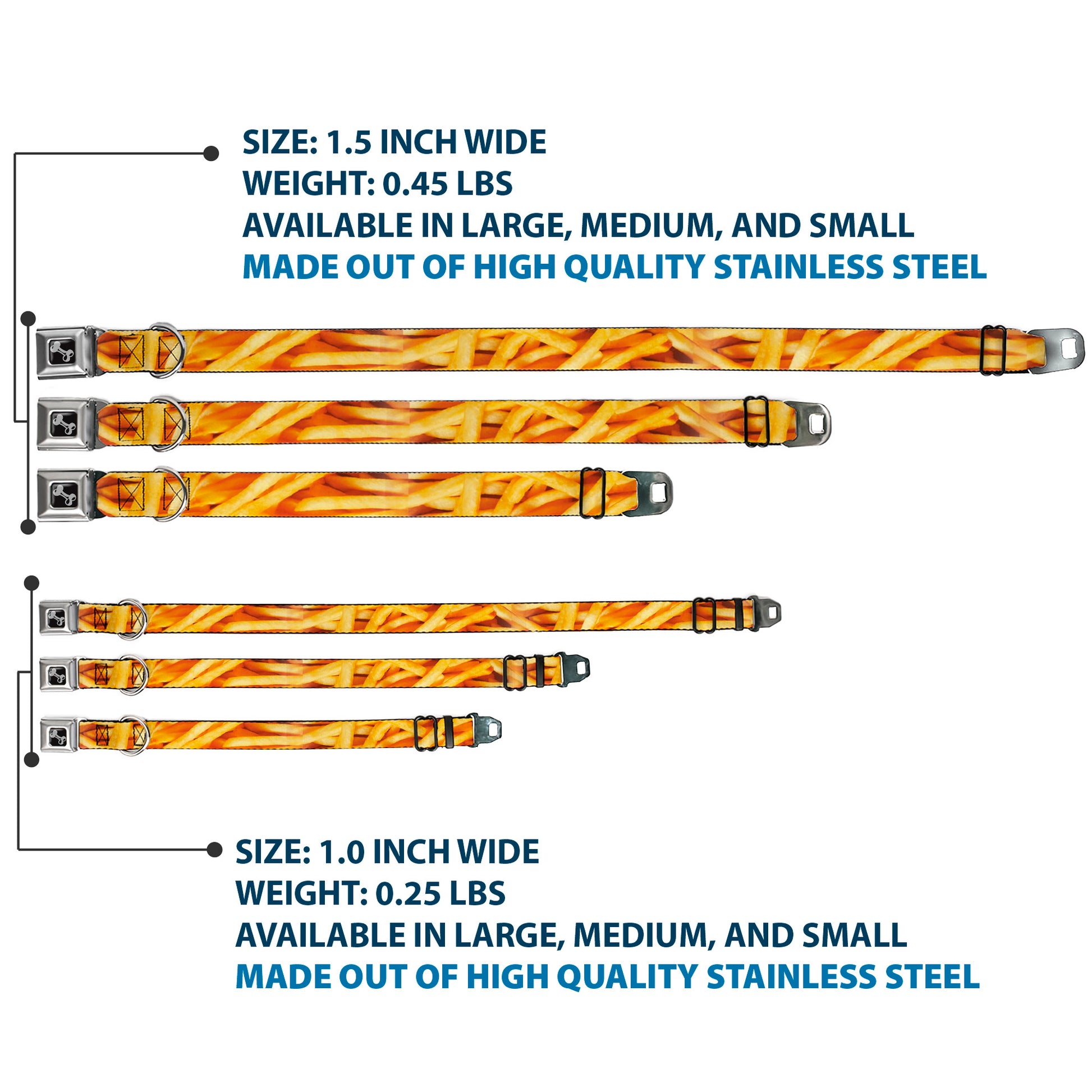 Dog Bone Black/Silver Seatbelt Buckle Collar - Vivid French Fries Stacked Seatbelt Buckle Collars Buckle-Down