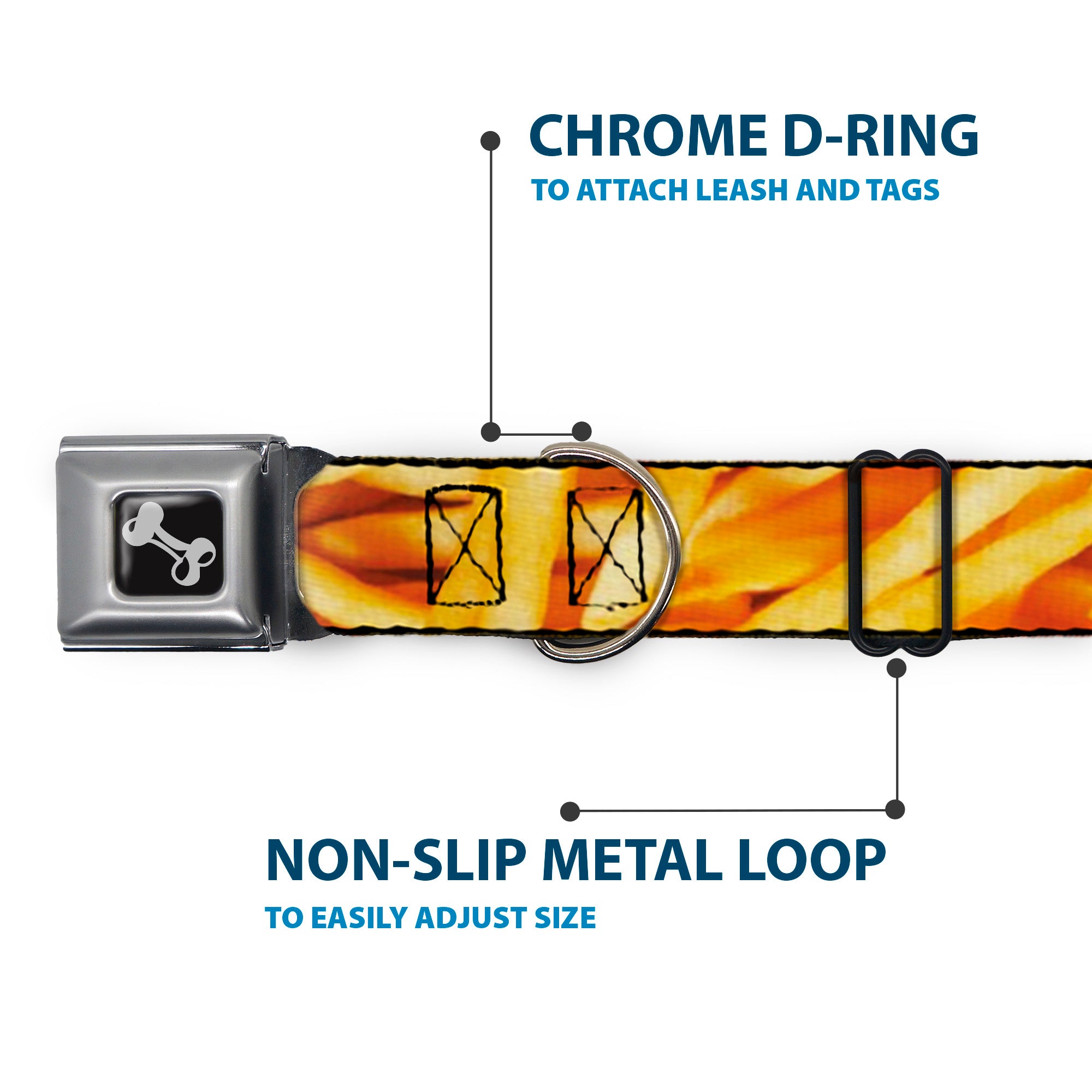 Dog Bone Black/Silver Seatbelt Buckle Collar - Vivid French Fries Stacked Seatbelt Buckle Collars Buckle-Down