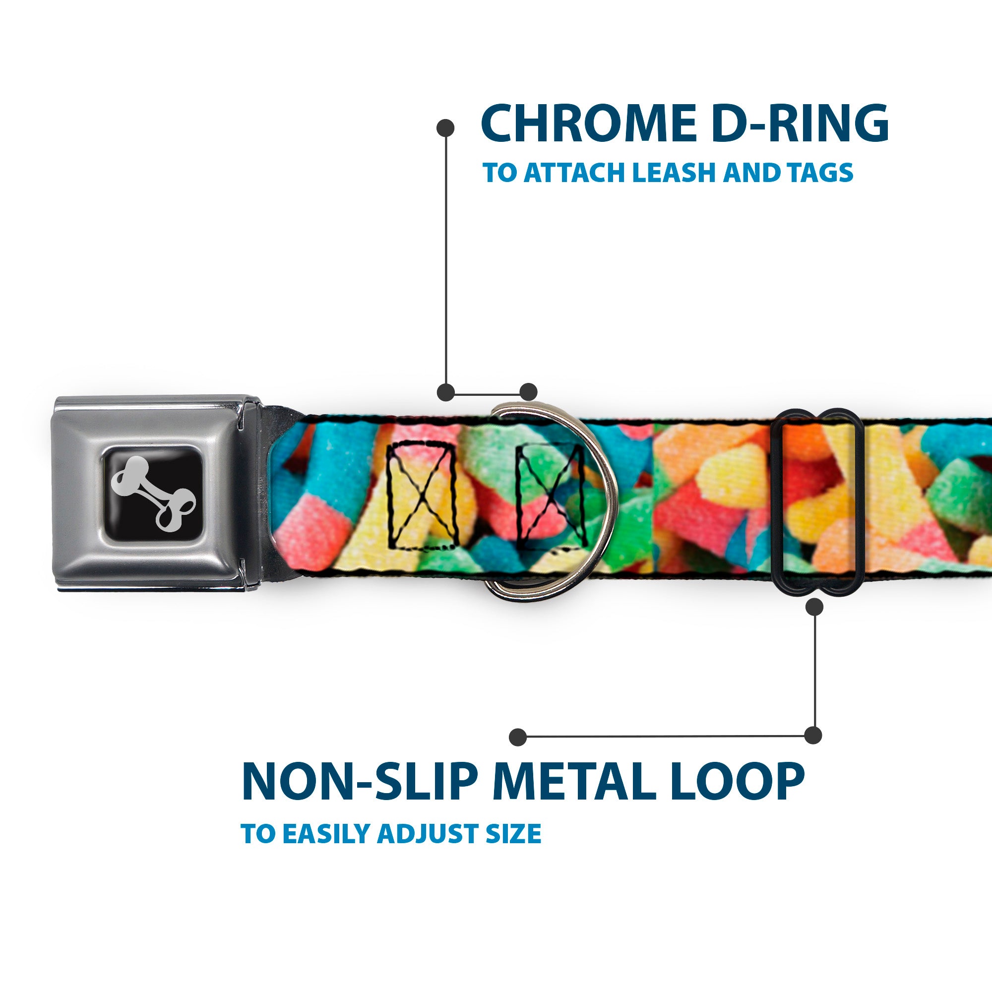 Dog Bone Black/Silver Seatbelt Buckle Collar - Vivid Sour Worms Stacked Seatbelt Buckle Collars Buckle-Down