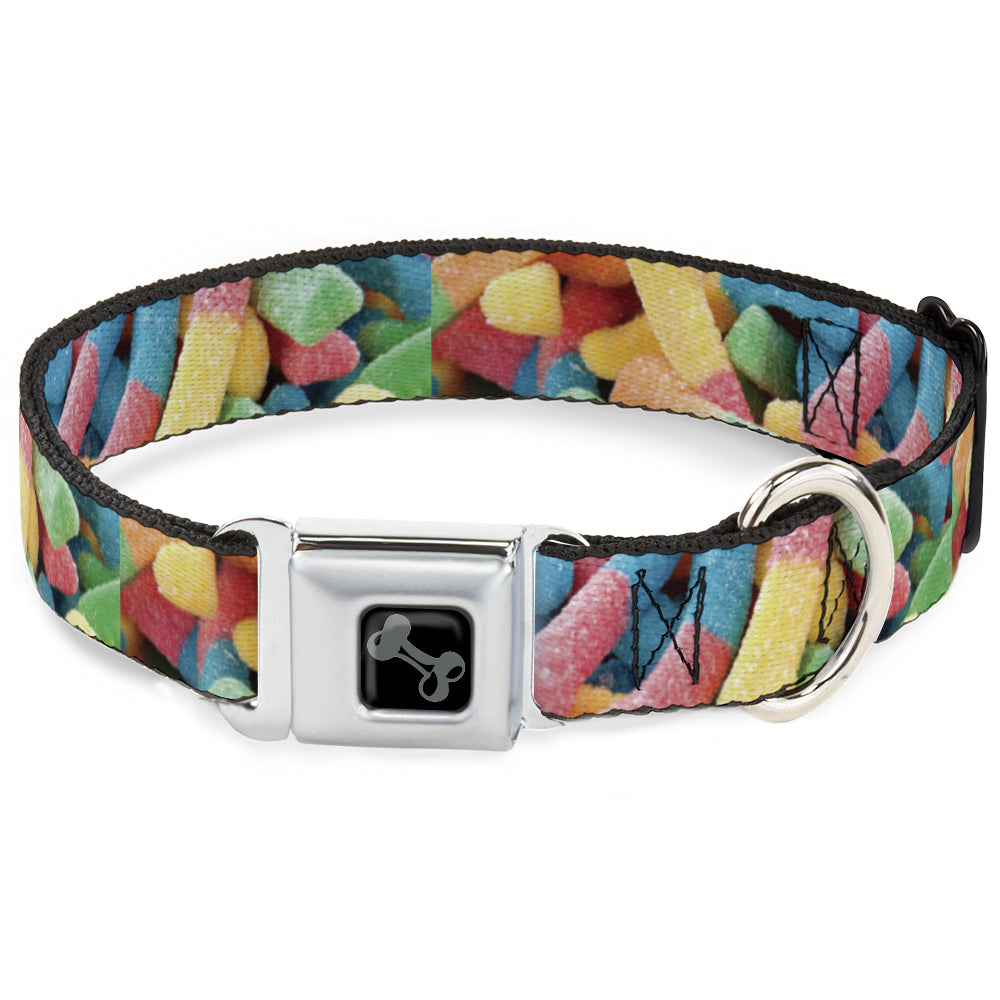 Dog Bone Black/Silver Seatbelt Buckle Collar - Vivid Sour Worms Stacked Seatbelt Buckle Collars Buckle-Down