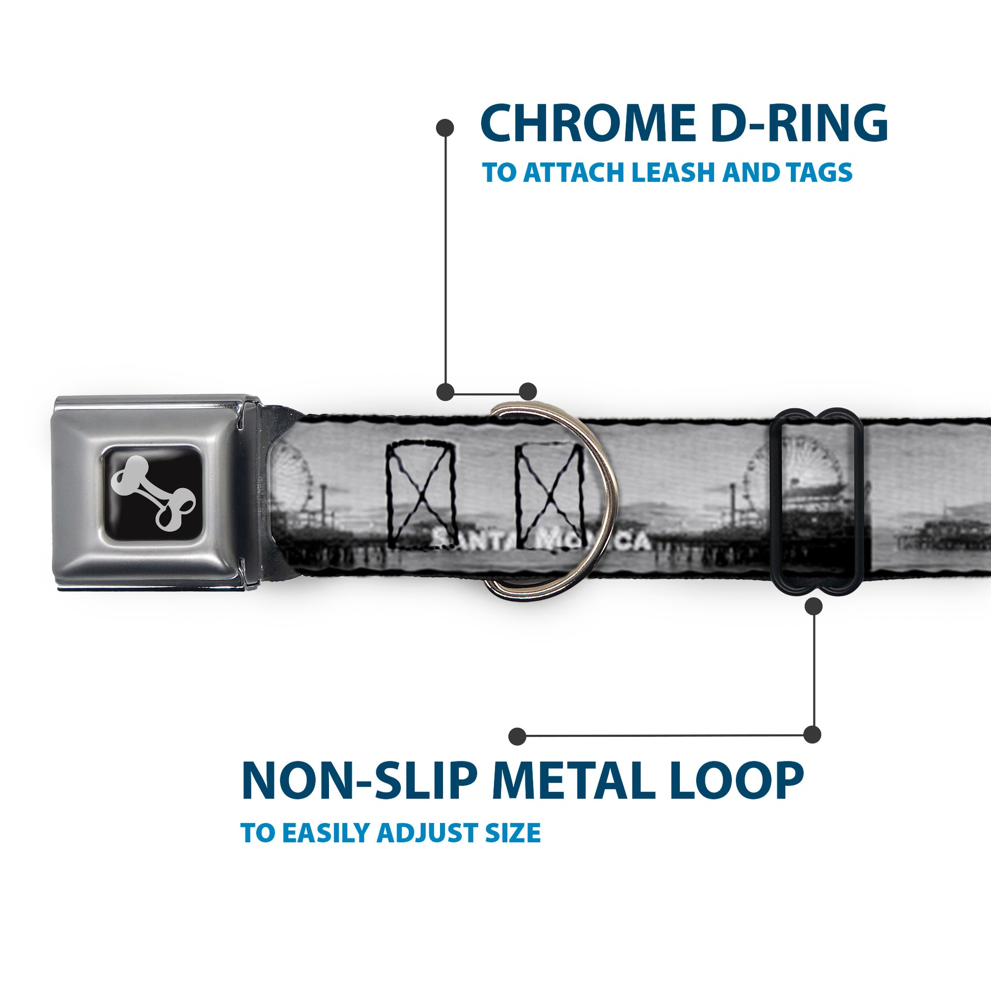 Dog Bone Seatbelt Buckle Collar - Vivid SANTA MONICA Pier Skyline Grays/White Seatbelt Buckle Collars Buckle-Down