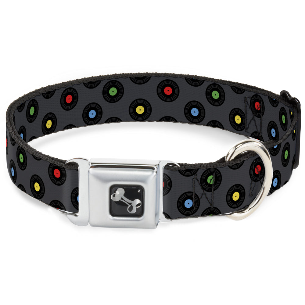 Dog Bone Seatbelt Buckle Collar - Vinyl Records Gray/Black/Mutli Color Seatbelt Buckle Collars Buckle-Down