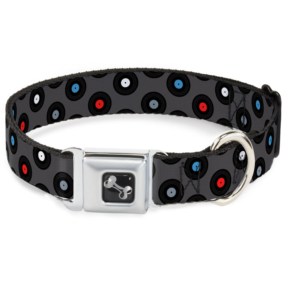 Dog Bone Seatbelt Buckle Collar - Vinyl Records Gray/Black/Red/Blue/White Seatbelt Buckle Collars Buckle-Down