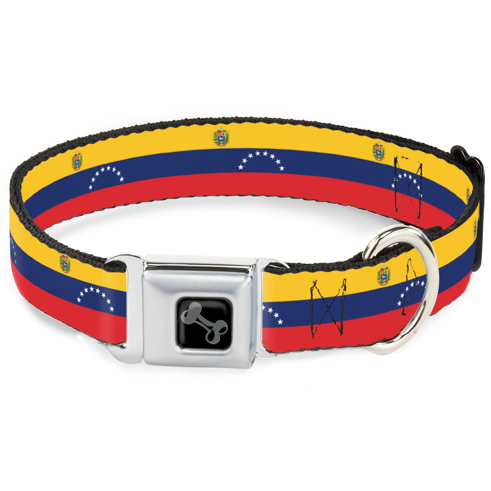 Dog Bone Black/Silver Seatbelt Buckle Collar - Venezuela Flag Continious Repeat Seatbelt Buckle Collars Buckle-Down