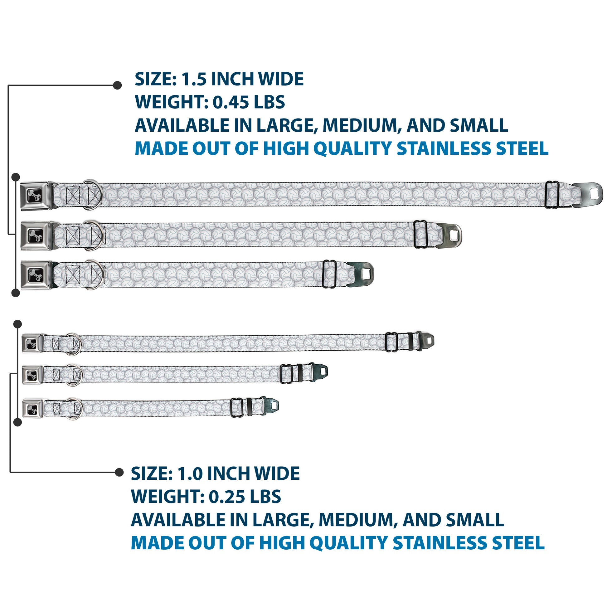 Dog Bone Black/Silver Seatbelt Buckle Collar - Volleyballs Stacked Seatbelt Buckle Collars Buckle-Down