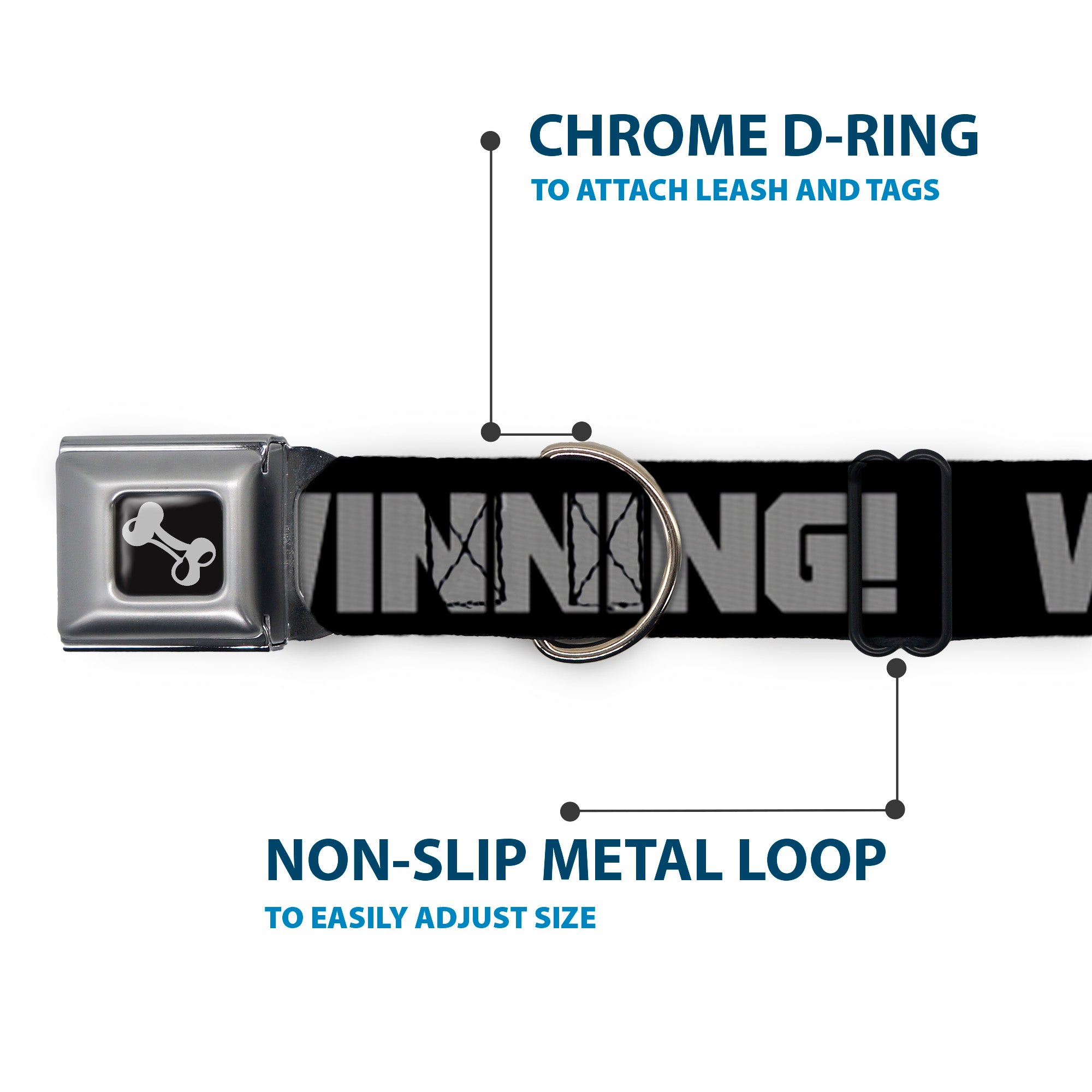 Dog Bone Seatbelt Buckle Collar - WINNING! Black/Gray Seatbelt Buckle Collars Buckle-Down