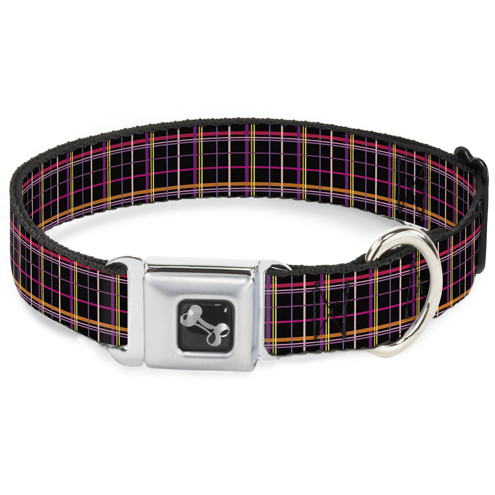 Dog Bone Seatbelt Buckle Collar - Wire Grid Black/Orange/Purple Seatbelt Buckle Collars Buckle-Down