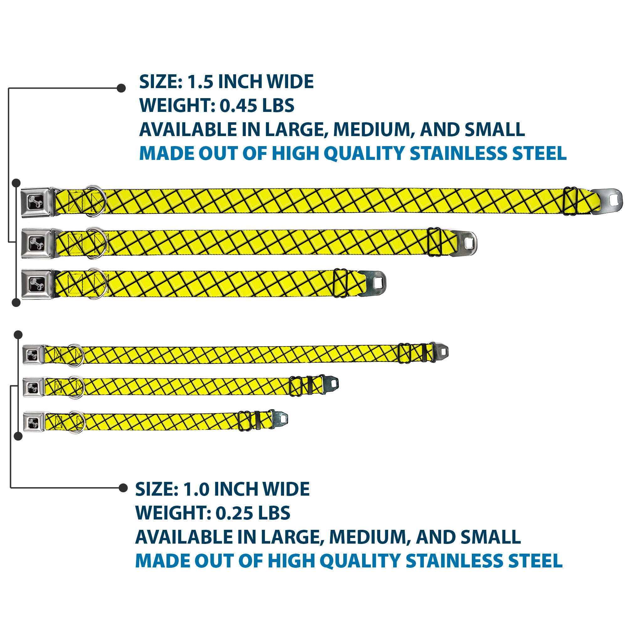 Dog Bone Seatbelt Buckle Collar - Wire Grid Yellow/Black/Gray Seatbelt Buckle Collars Buckle-Down