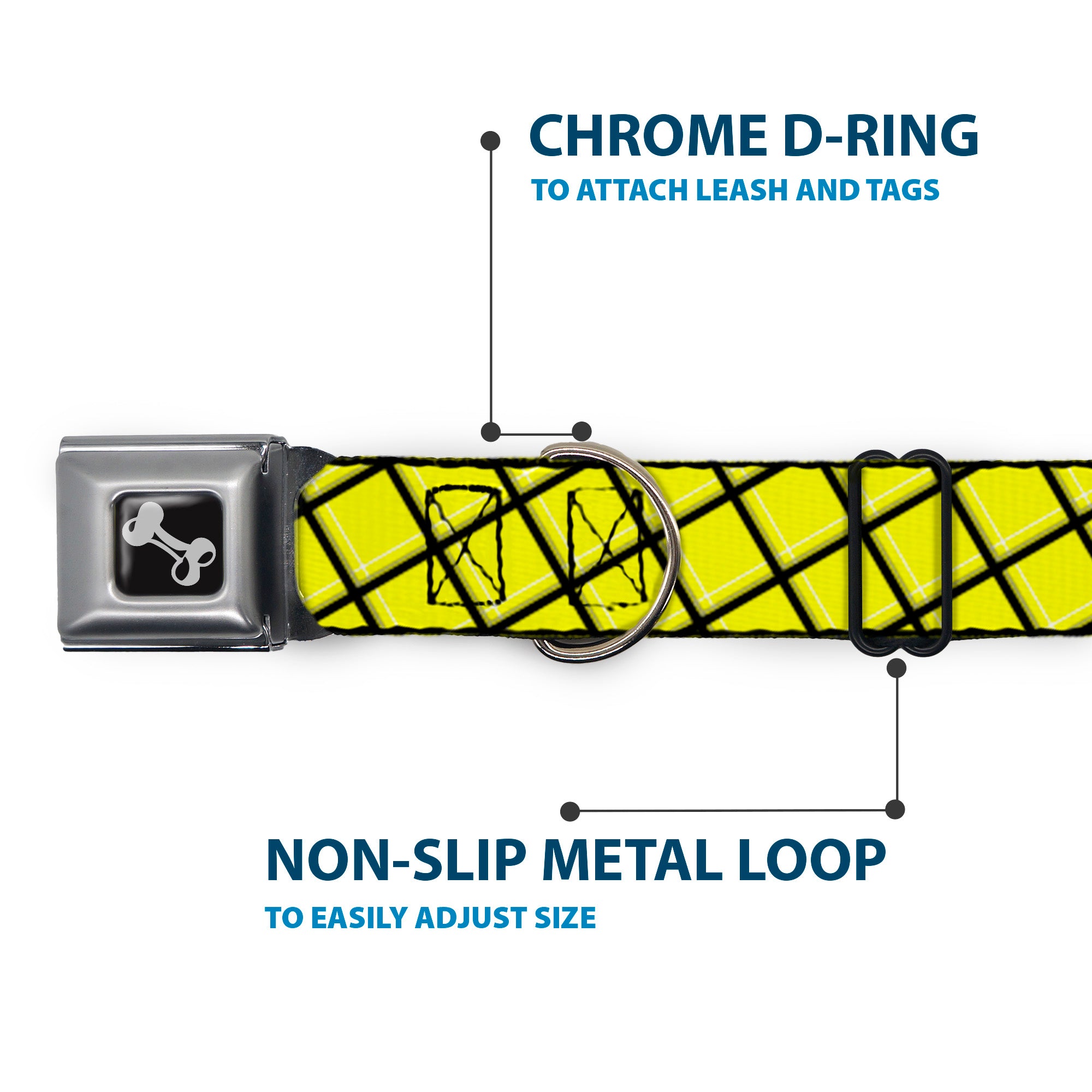 Dog Bone Seatbelt Buckle Collar - Wire Grid Yellow/Black/Gray Seatbelt Buckle Collars Buckle-Down