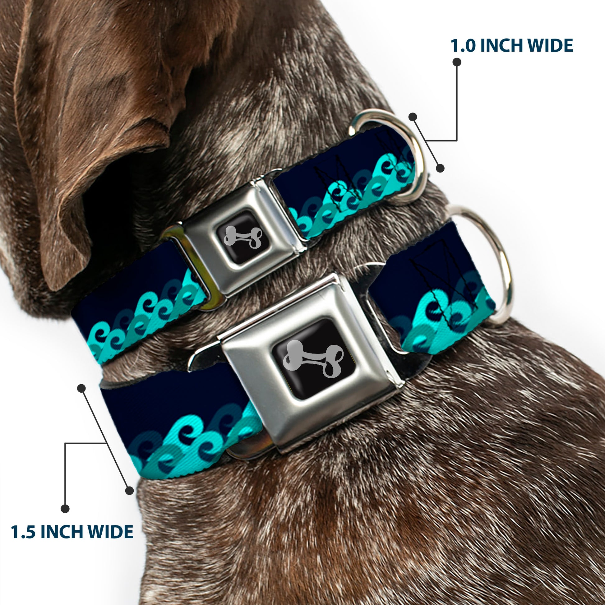 Dog Bone Seatbelt Buckle Collar - Waves Navy/Blue Shades Seatbelt Buckle Collars Buckle-Down