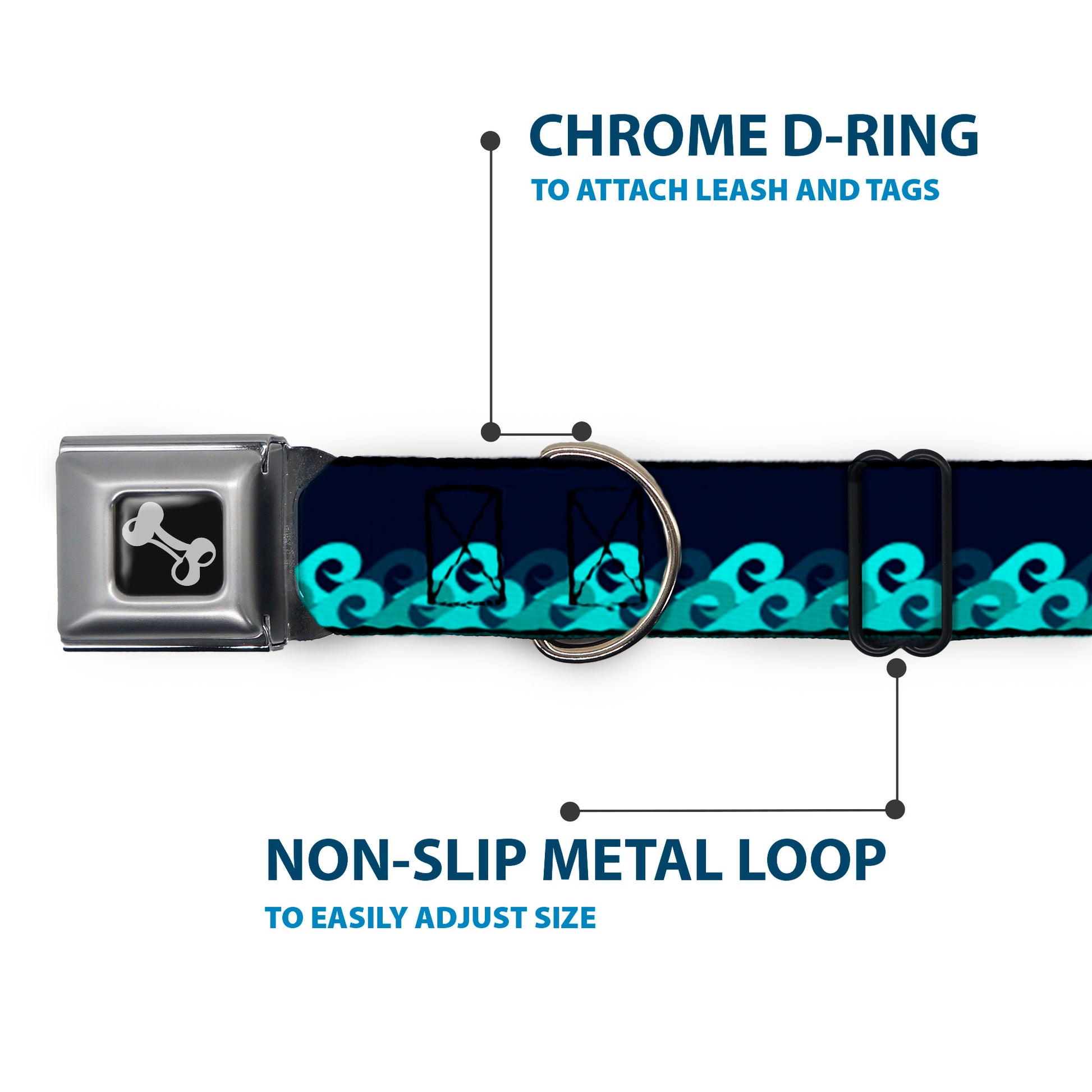 Dog Bone Seatbelt Buckle Collar - Waves Navy/Blue Shades Seatbelt Buckle Collars Buckle-Down