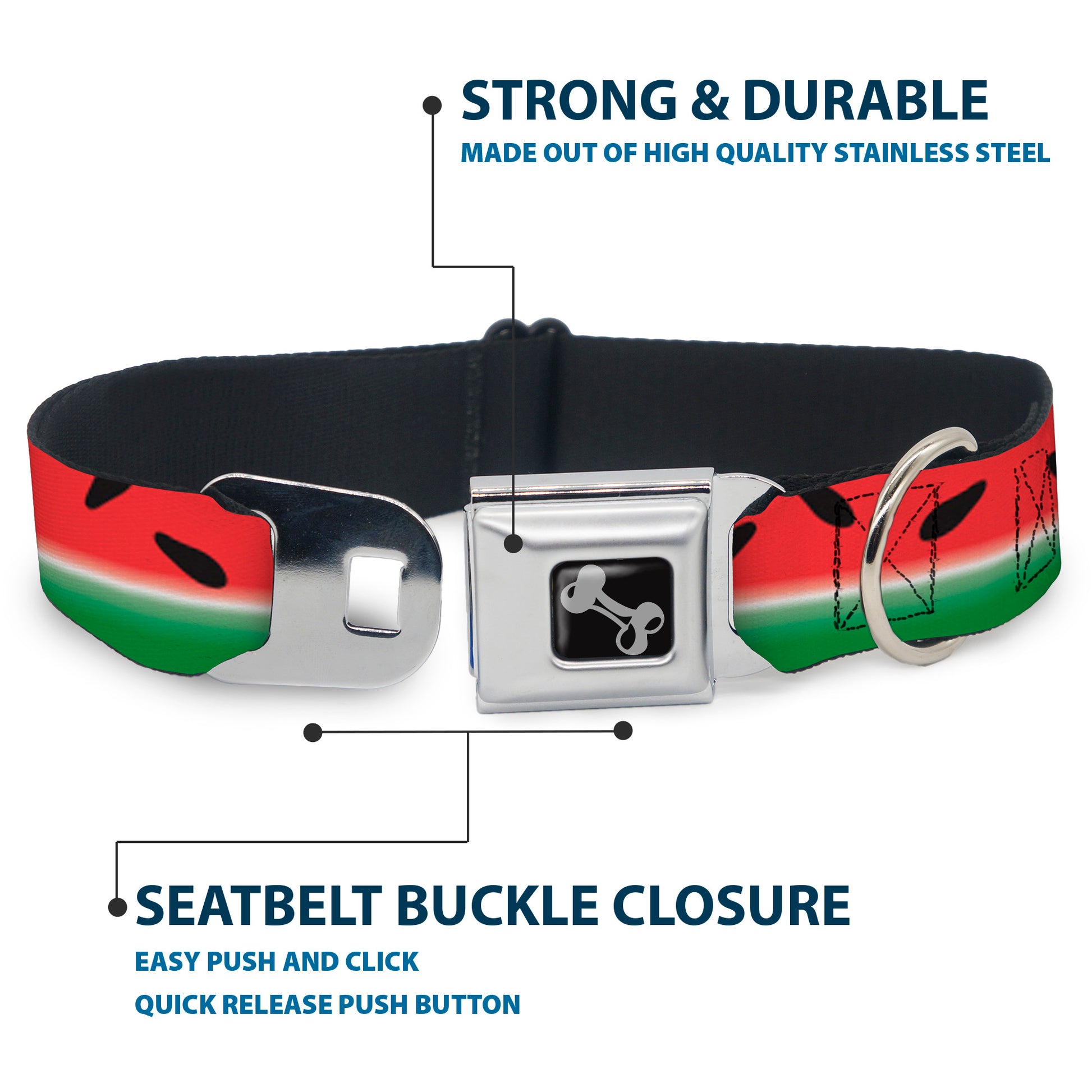 Dog Bone Seatbelt Buckle Collar - Watermelon Stripe Red/Green/Black Seatbelt Buckle Collars Buckle-Down