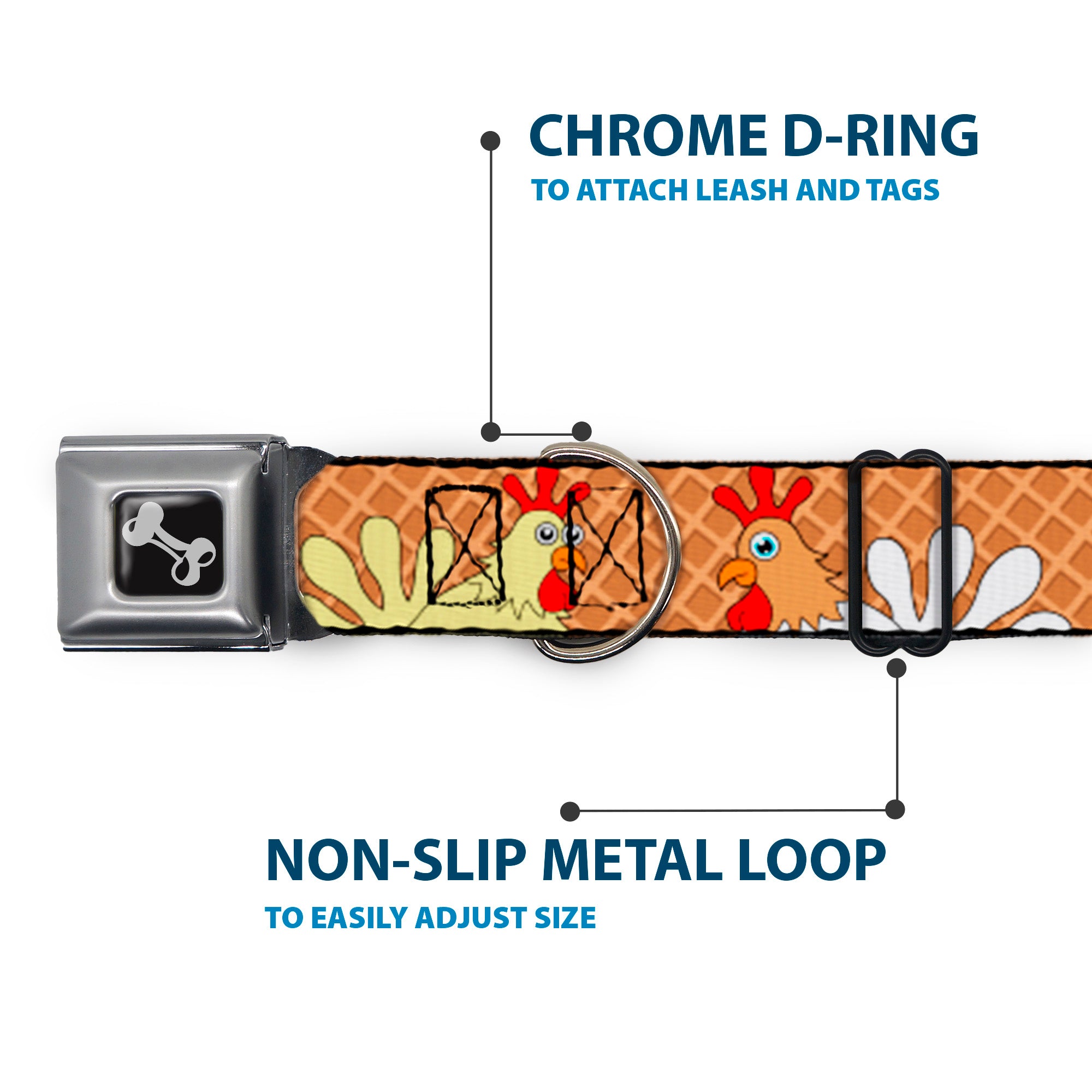 Dog Bone Seatbelt Buckle Collar - Waffle/Chicken Poses Seatbelt Buckle Collars Buckle-Down