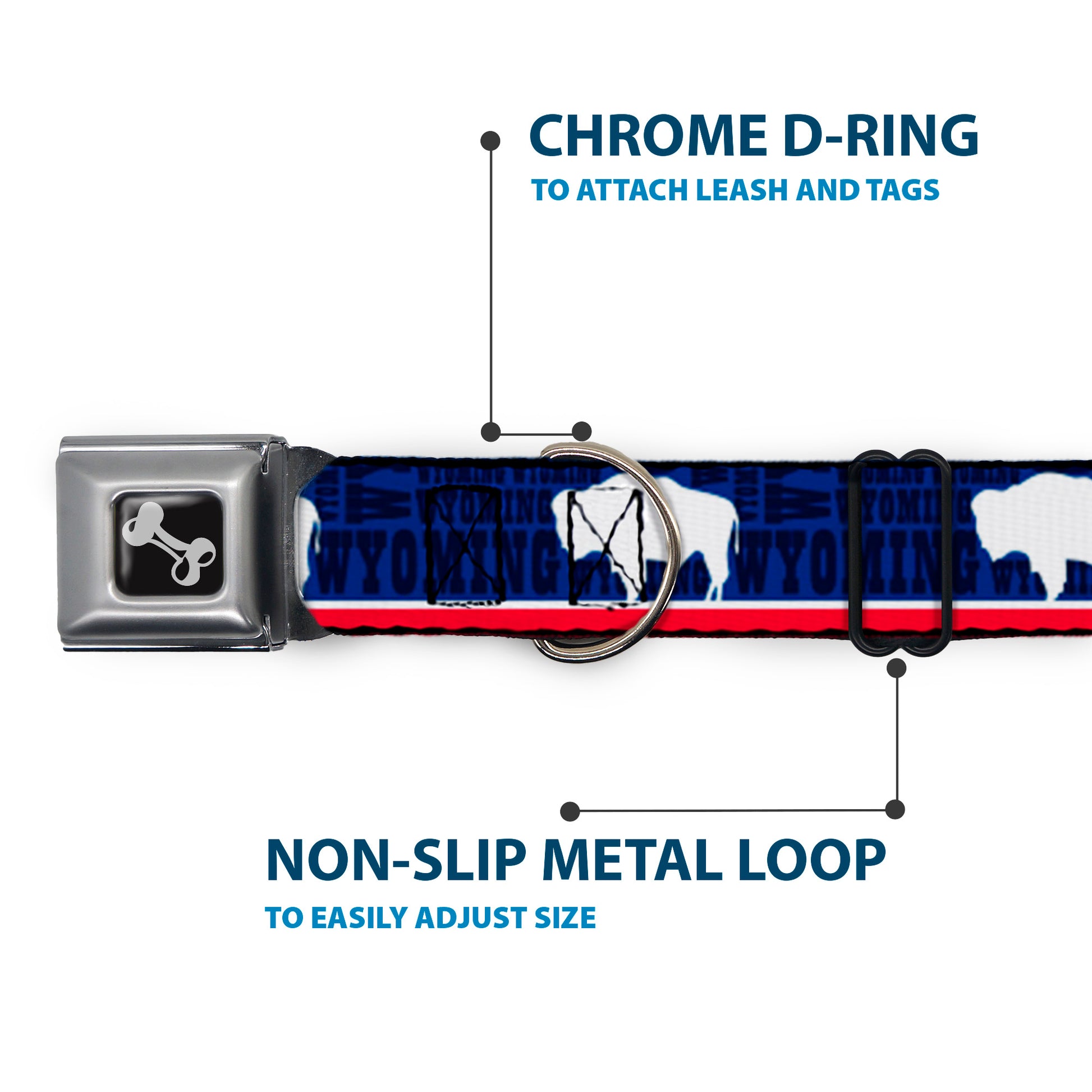 Dog Bone Seatbelt Buckle Collar - Wyoming Flags/WYOMING Typography Seatbelt Buckle Collars Buckle-Down