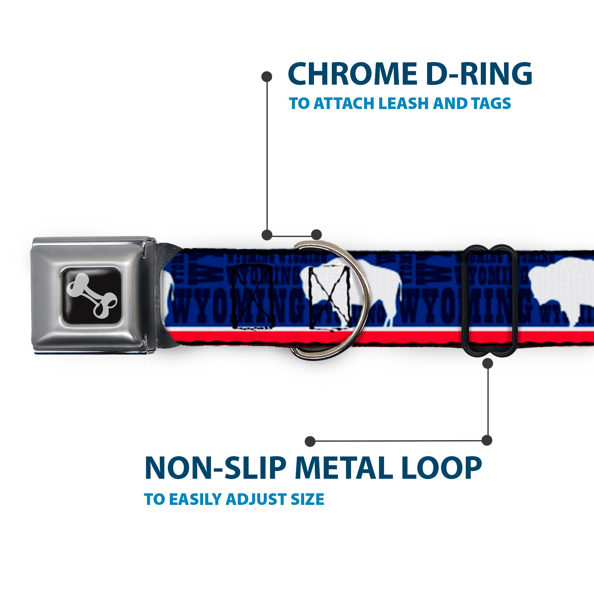 Dog Bone Seatbelt Buckle Collar - Wyoming Flags/WYOMING Typography Seatbelt Buckle Collars Buckle-Down