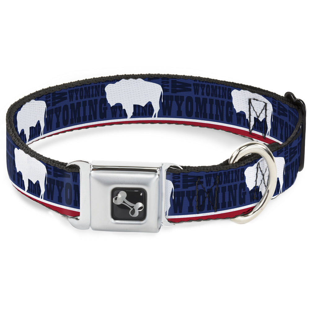 Dog Bone Seatbelt Buckle Collar - Wyoming Flags/WYOMING Typography Seatbelt Buckle Collars Buckle-Down