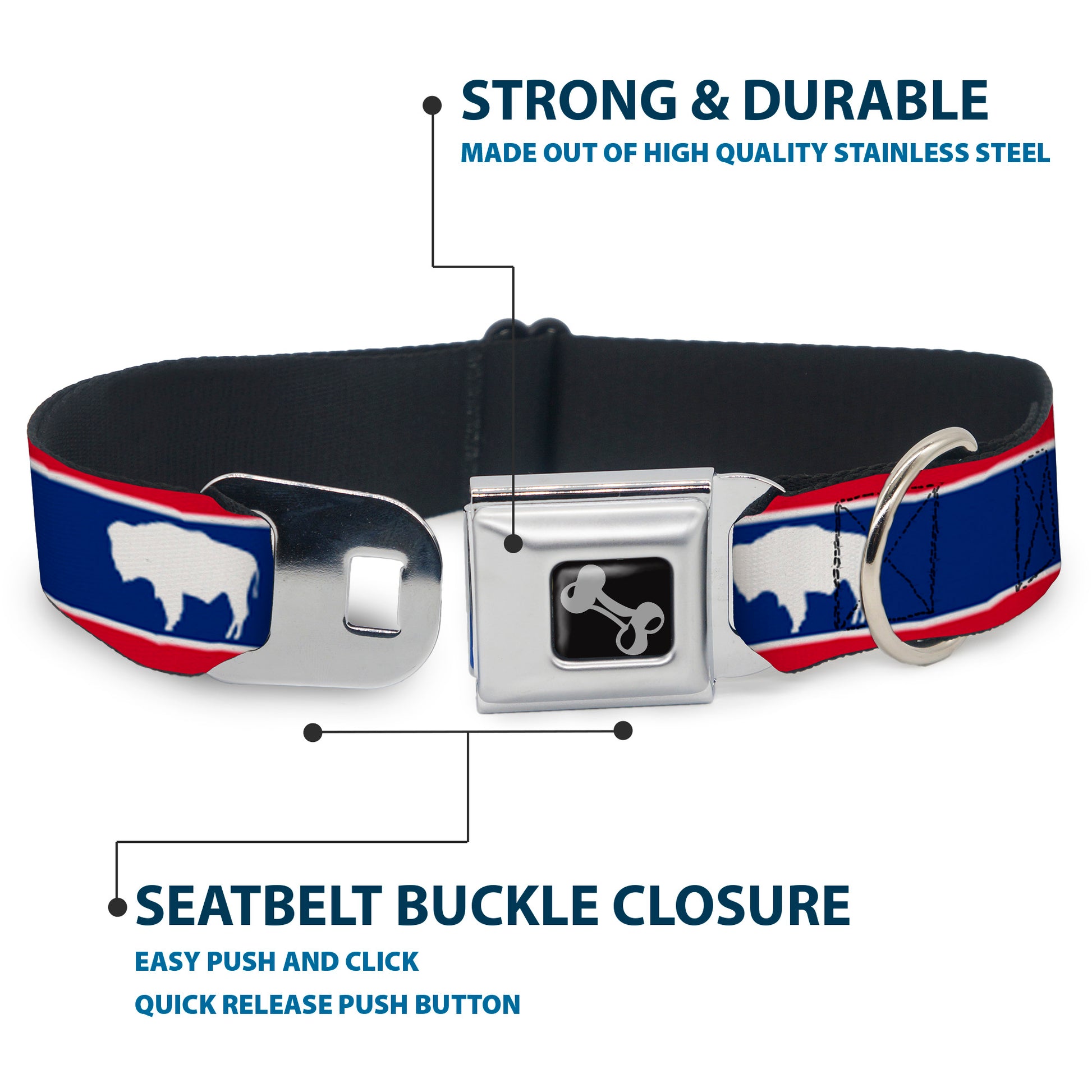 Dog Bone Seatbelt Buckle Collar - Wyoming Flags Bison Silhouette Seatbelt Buckle Collars Buckle-Down