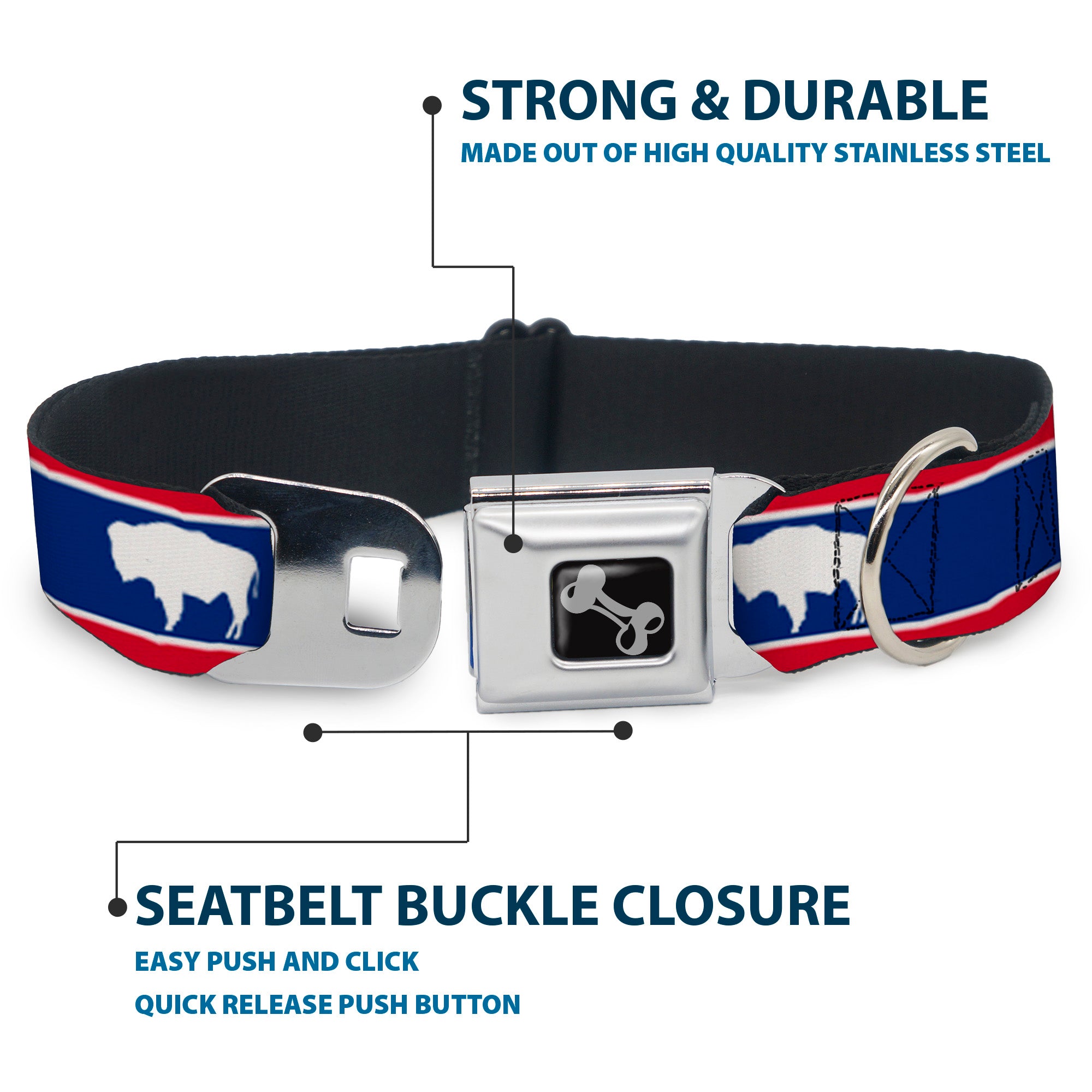 Dog Bone Seatbelt Buckle Collar - Wyoming Flags Bison Silhouette Seatbelt Buckle Collars Buckle-Down