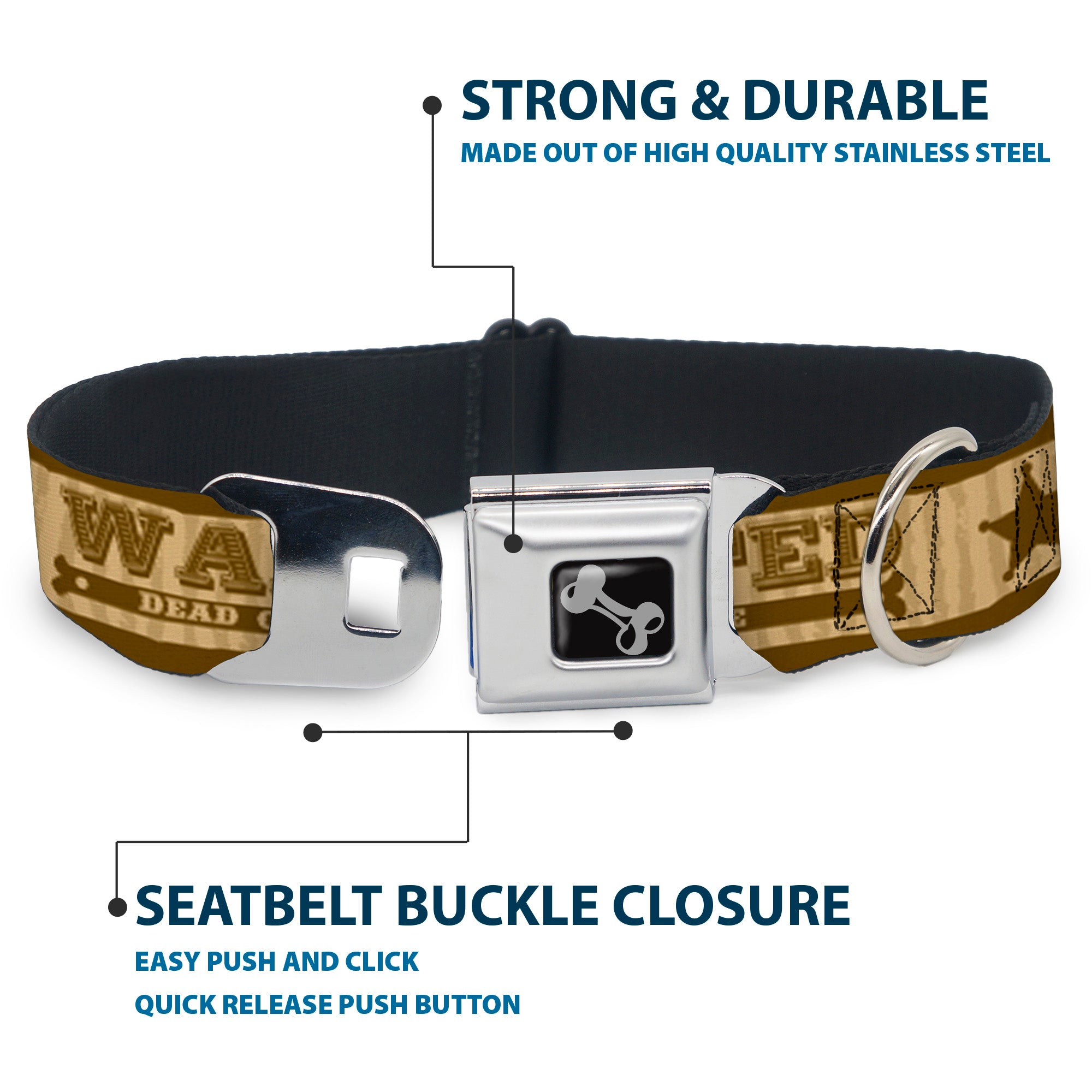 Dog Bone Seatbelt Buckle Collar - WANTED-DEAD OR ALIVE/Star Tans Seatbelt Buckle Collars Buckle-Down