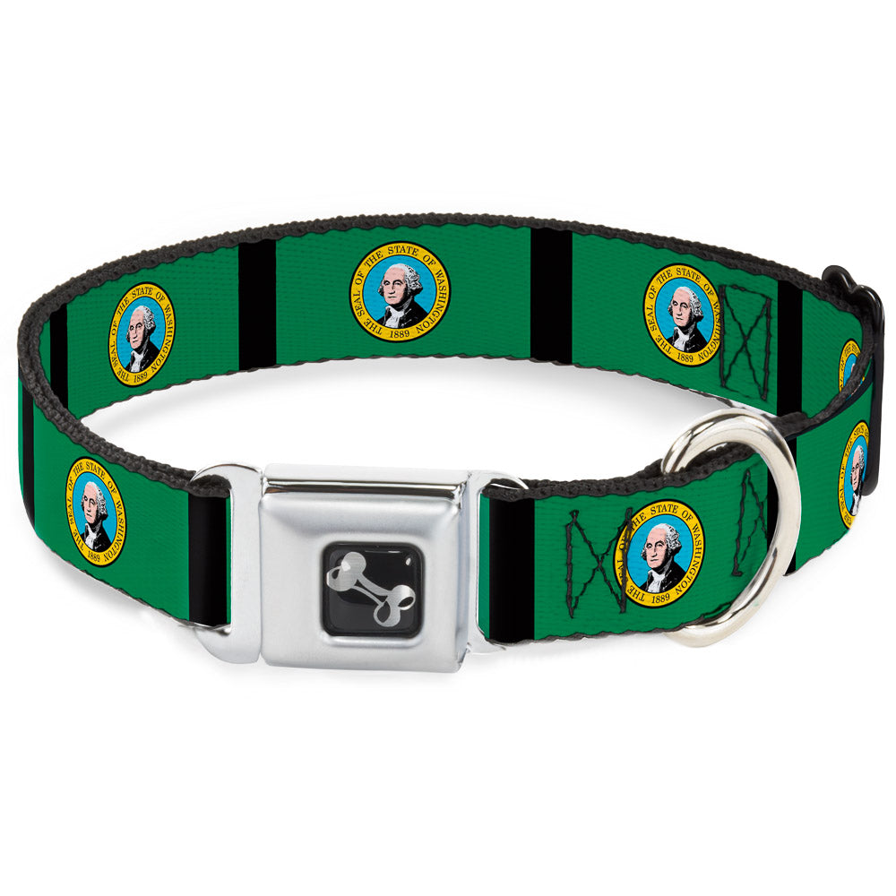 Dog Bone Seatbelt Buckle Collar - Washington Flags/Black Seatbelt Buckle Collars Buckle-Down