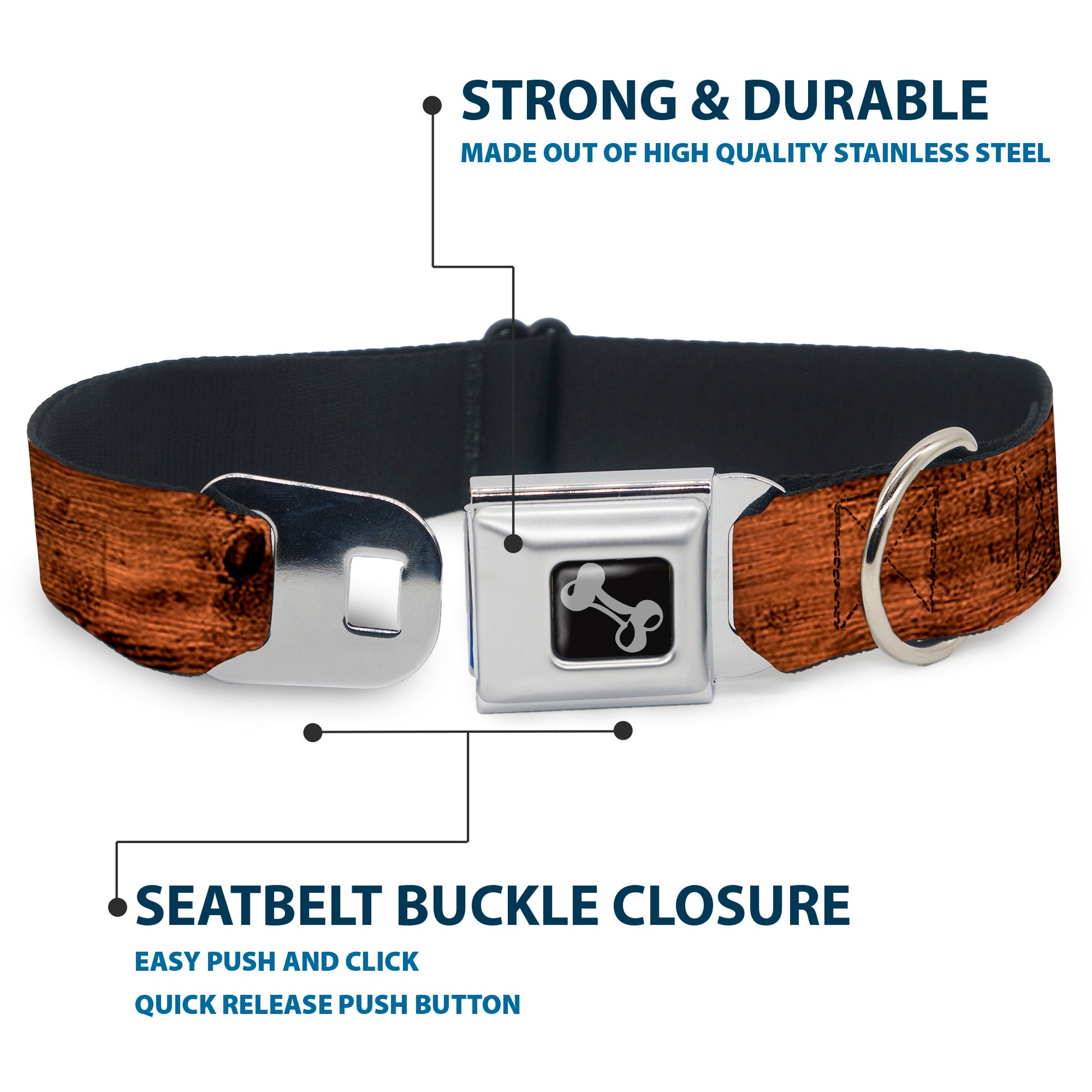 Dog Bone Seatbelt Buckle Collar - Wood Grain3 Horizontal Brown Seatbelt Buckle Collars Buckle-Down