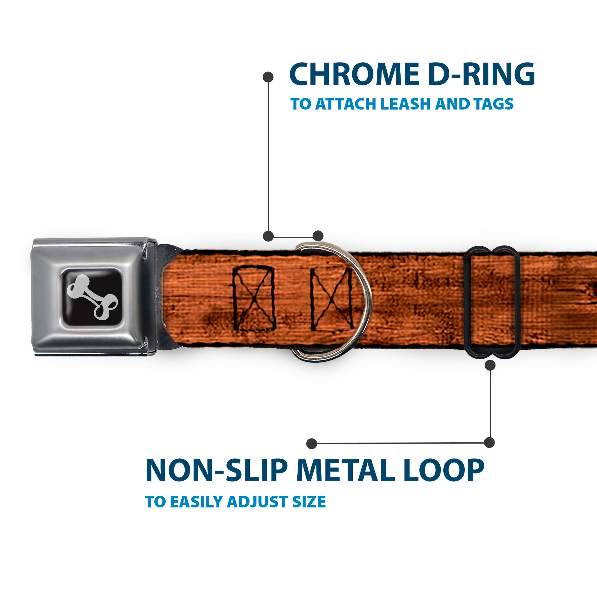 Dog Bone Seatbelt Buckle Collar - Wood Grain3 Horizontal Brown Seatbelt Buckle Collars Buckle-Down