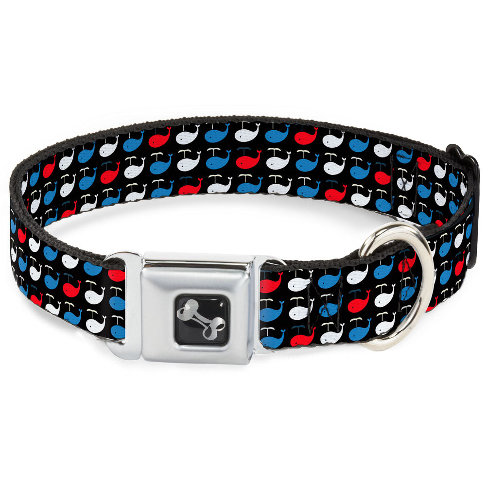 Dog Bone Seatbelt Buckle Collar - Whales Navy/Red/White/Blue Seatbelt Buckle Collars Buckle-Down