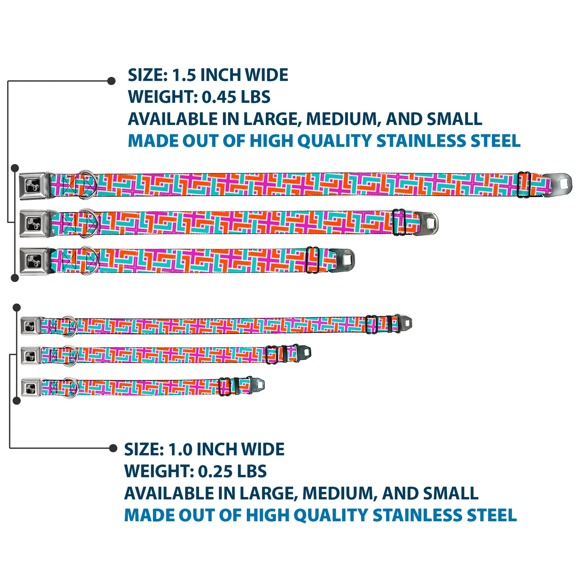 Dog Bone Black/Silver Seatbelt Buckle Collar - Weave CLOSE-UP White/Pink/Orange/Aqua Seatbelt Buckle Collars Buckle-Down