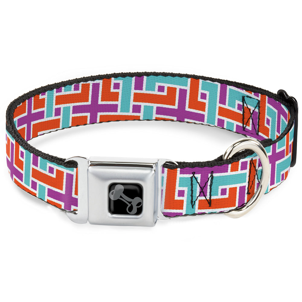 Dog Bone Black/Silver Seatbelt Buckle Collar - Weave CLOSE-UP White/Pink/Orange/Aqua Seatbelt Buckle Collars Buckle-Down