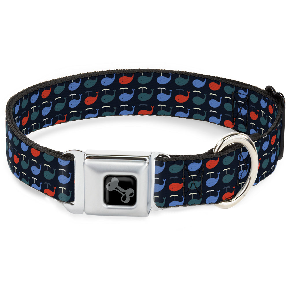 Dog Bone Black/Silver Seatbelt Buckle Collar - Whales Navy/Green/Blue/Red Seatbelt Buckle Collars Buckle-Down