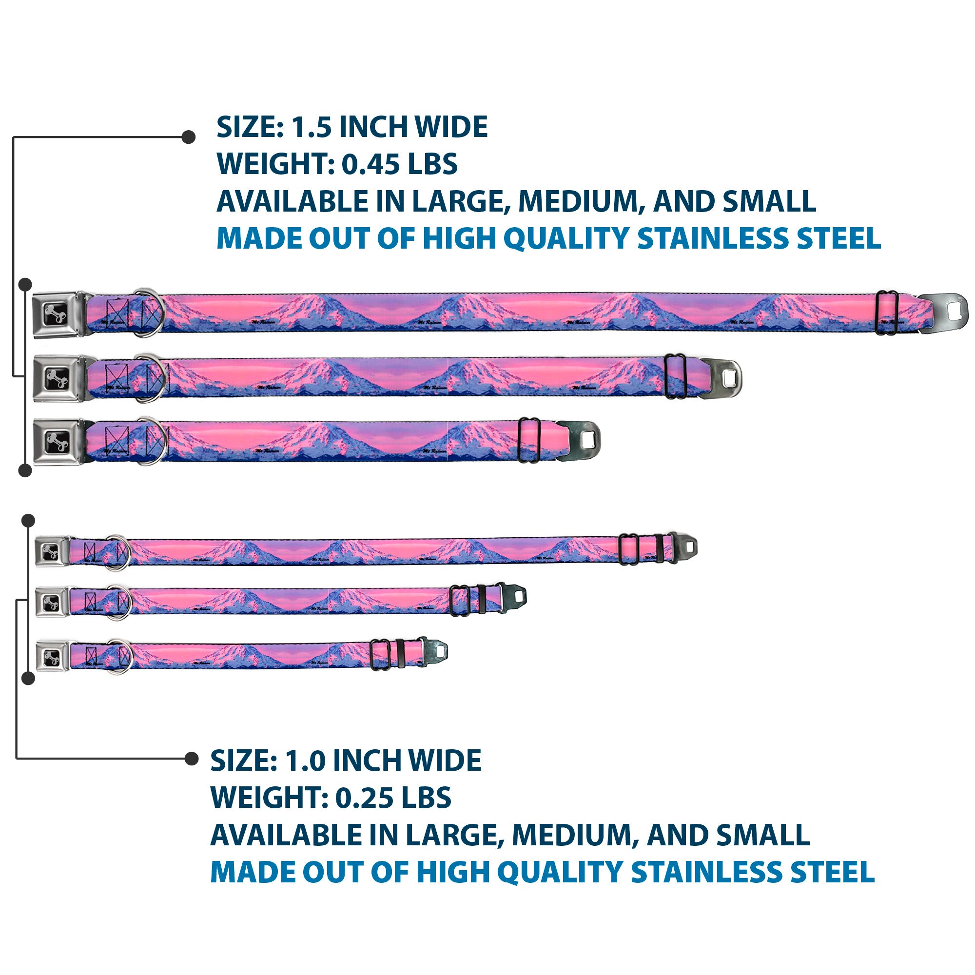 Dog Bone Seatbelt Buckle Collar - Washington MT. RAINIER Sunset Landscape Seatbelt Buckle Collars Buckle-Down