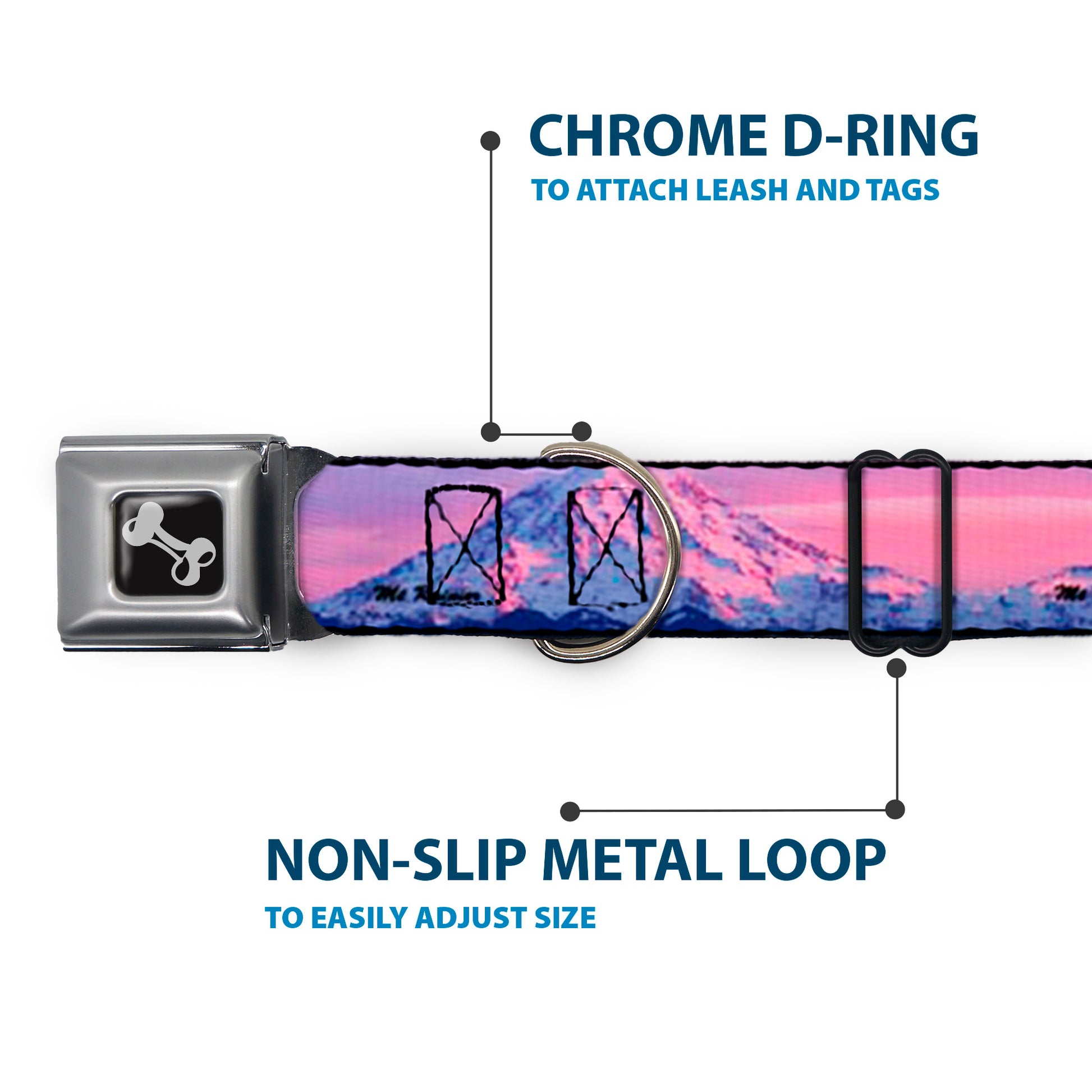 Dog Bone Seatbelt Buckle Collar - Washington MT. RAINIER Sunset Landscape Seatbelt Buckle Collars Buckle-Down
