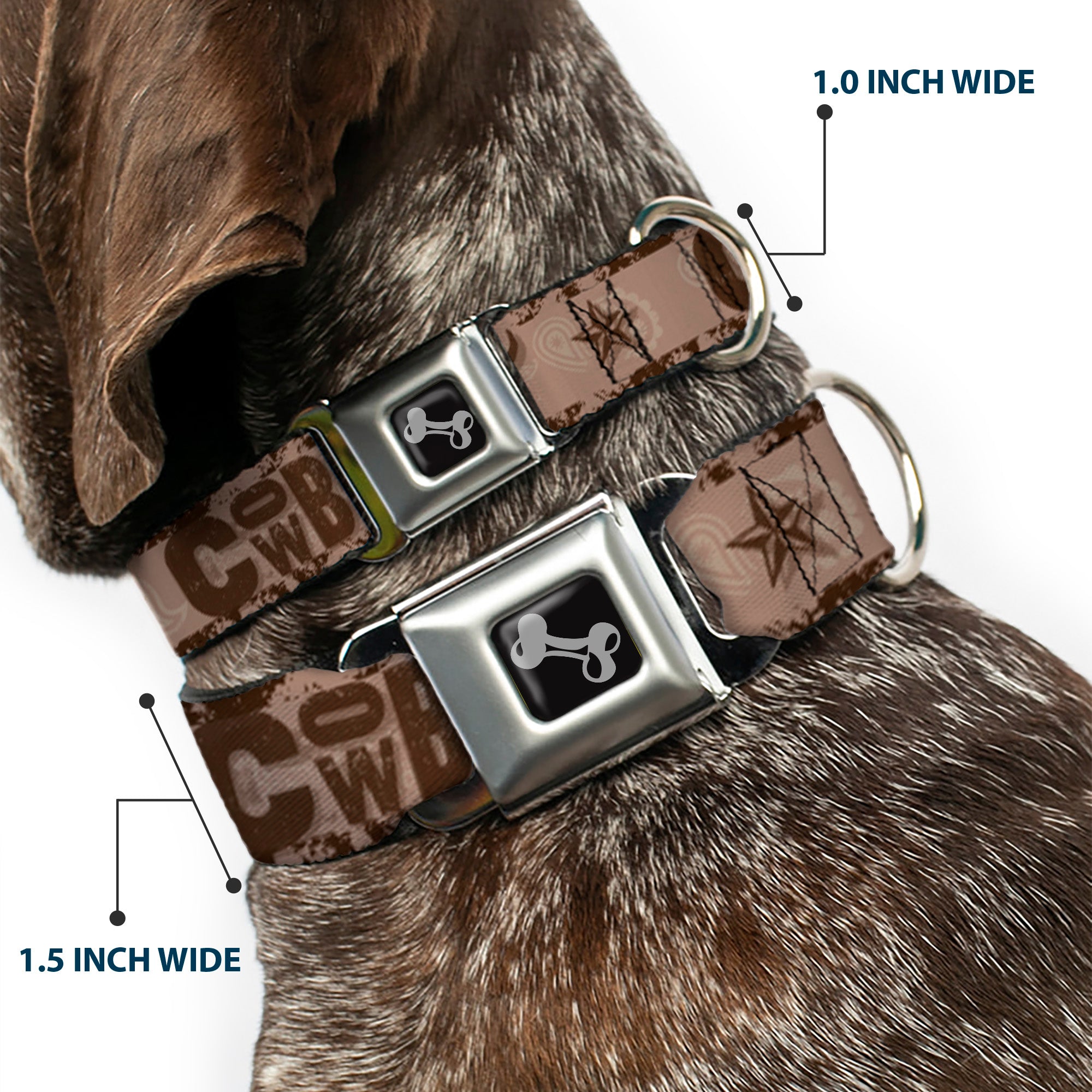 Dog Bone Black/Silver Seatbelt Buckle Collar - Western COWBOY Icons Collage Tan/Browns Seatbelt Buckle Collars Buckle-Down
