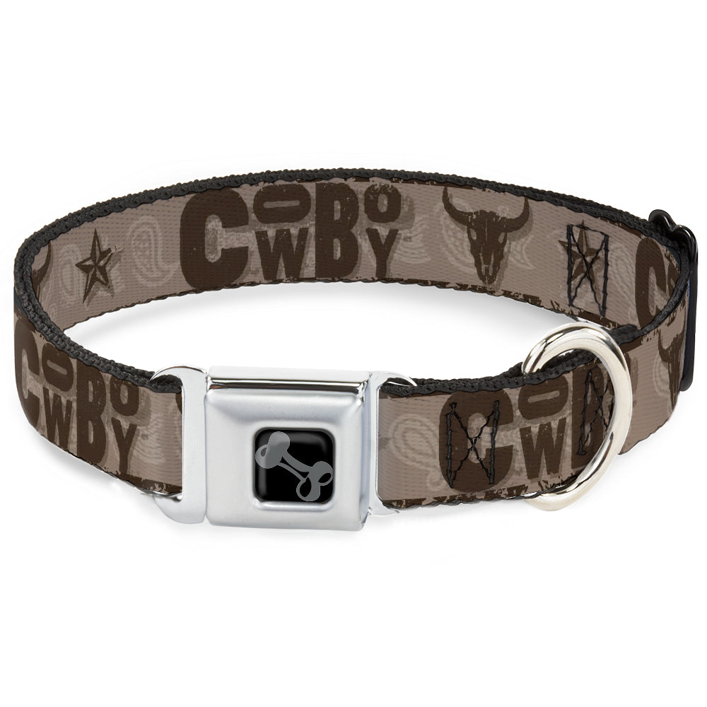 Dog Bone Black/Silver Seatbelt Buckle Collar - Western COWBOY Icons Collage Tan/Browns Seatbelt Buckle Collars Buckle-Down