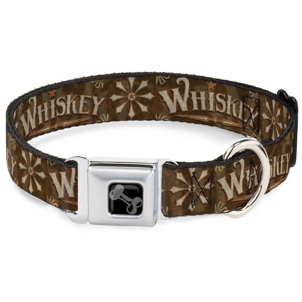 Dog Bone Black/Silver Seatbelt Buckle Collar - Western WHISKEY Star with Text Shadow Repeat Browns/Tan Seatbelt Buckle Collars Buckle-Down